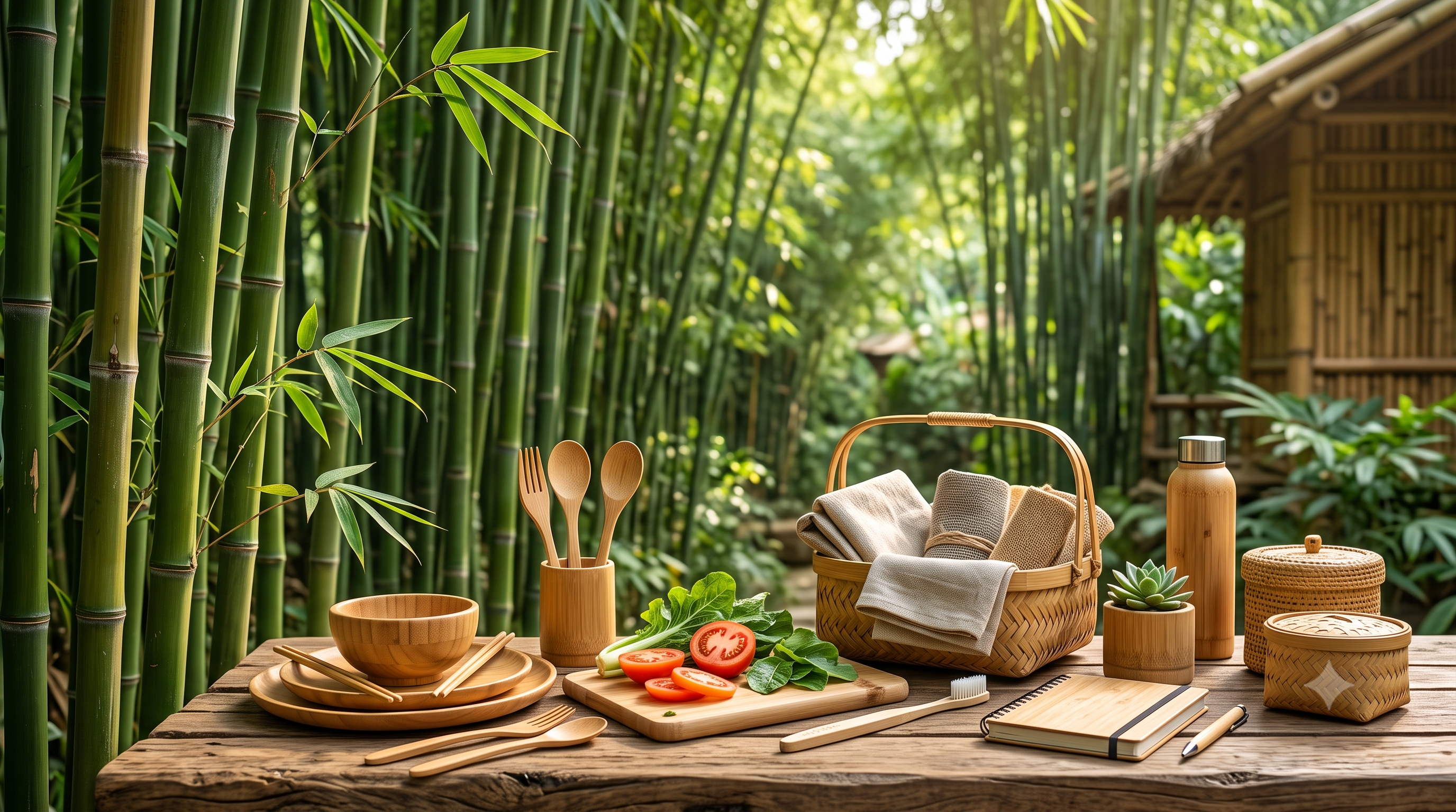 A bamboo campout table in a lush bamboo forest | Bamboo Switch