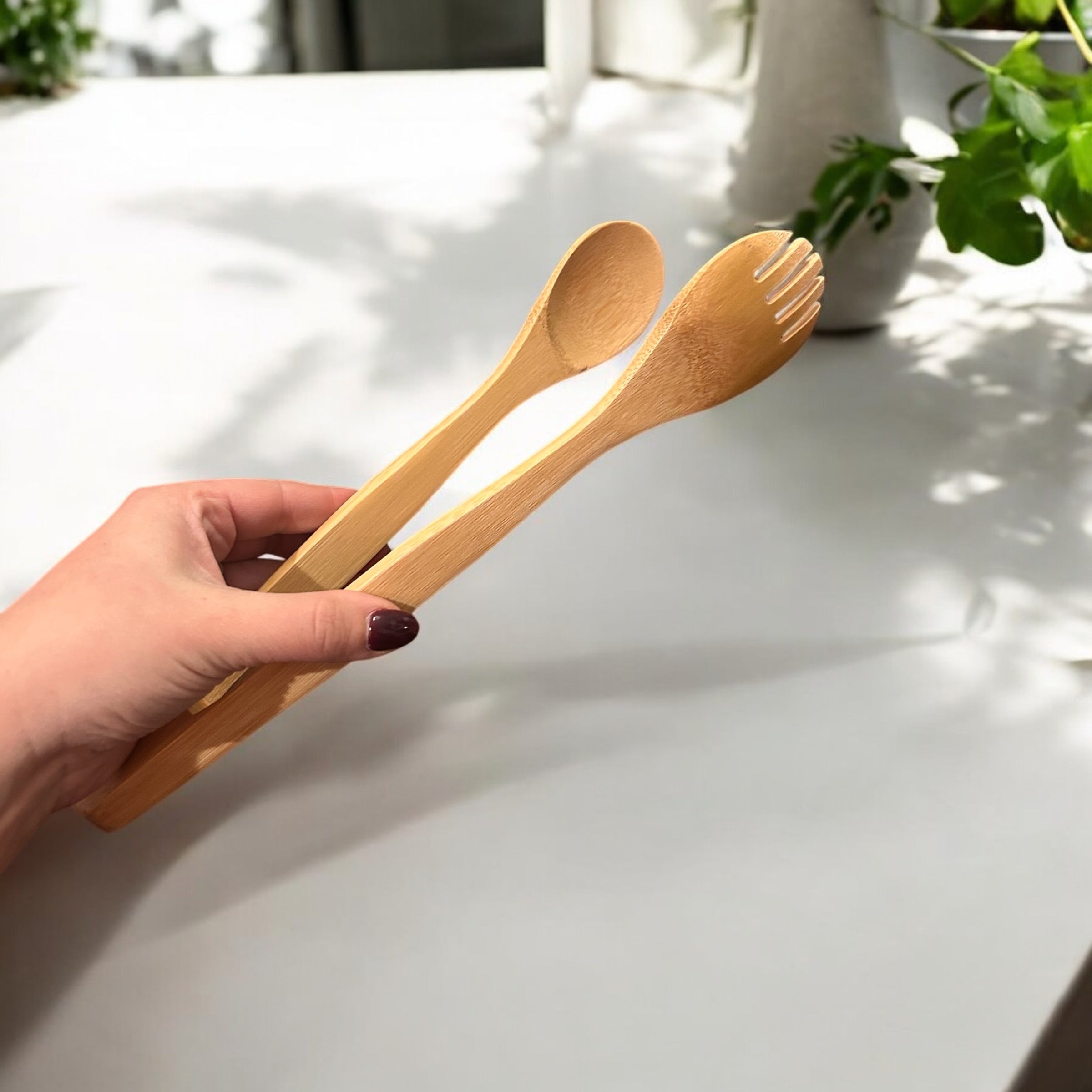 12" Bamboo Serving Tong with Fork End - Bamboo Switch