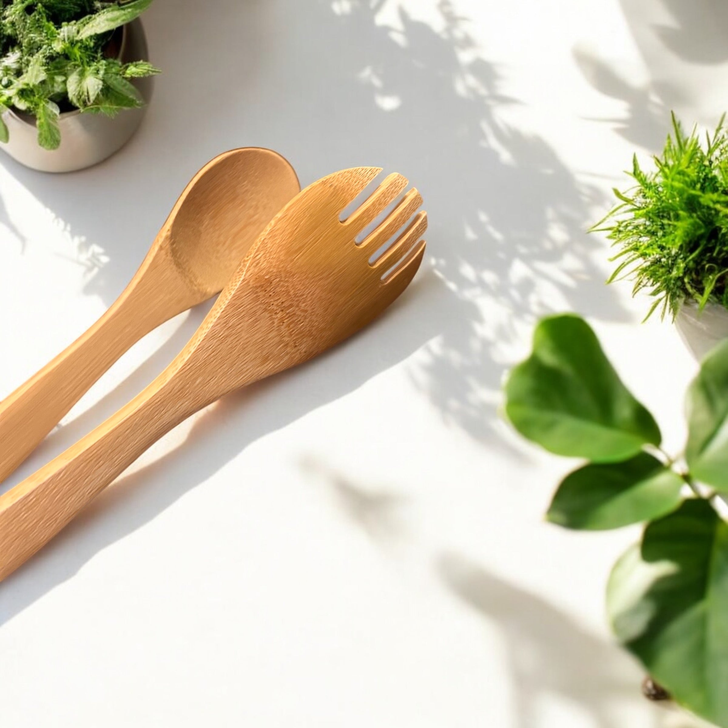 12" Bamboo Serving Tong with Fork End - Bamboo Switch