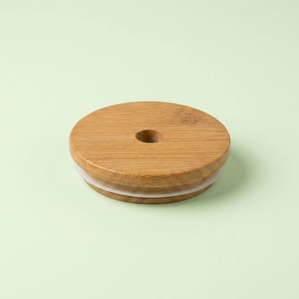 Bamboo Mason Jar Lid | Straw Hole