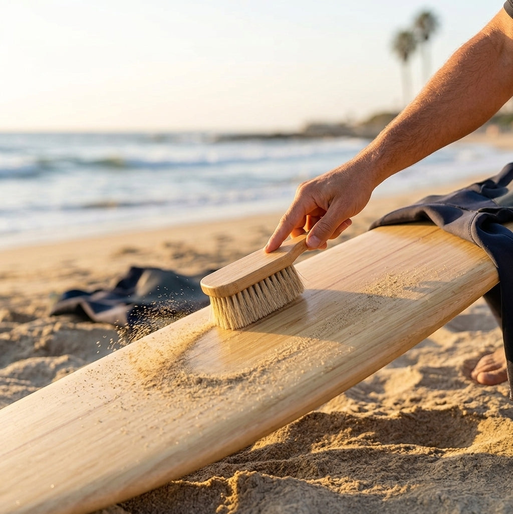A sturdy, mid-sized premium bamboo brush in use.