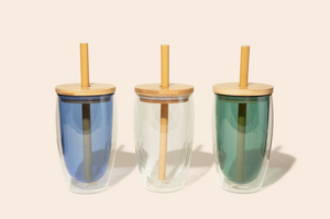 Glass Tumblers by Bamboo Switch® with Bamboo Straw