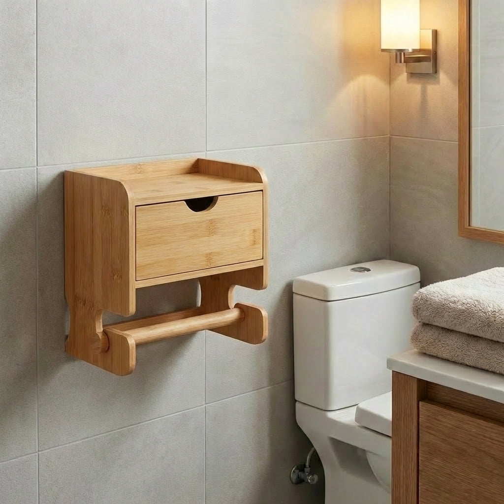 Bamboo Toilet Paper Holder with Drawer