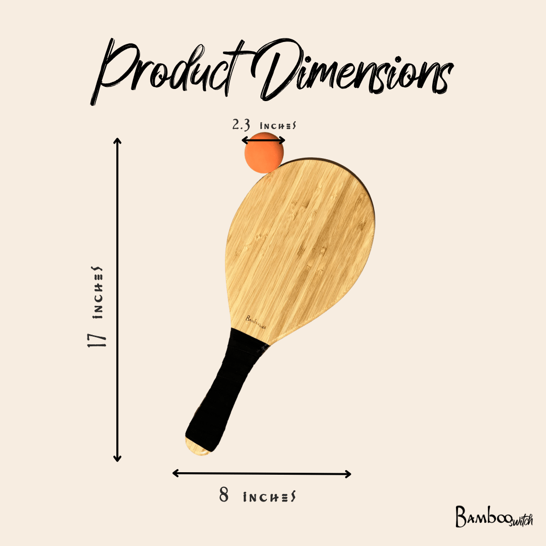 Bamboo Beach Paddle Game with Rubber Ball and Dimensions