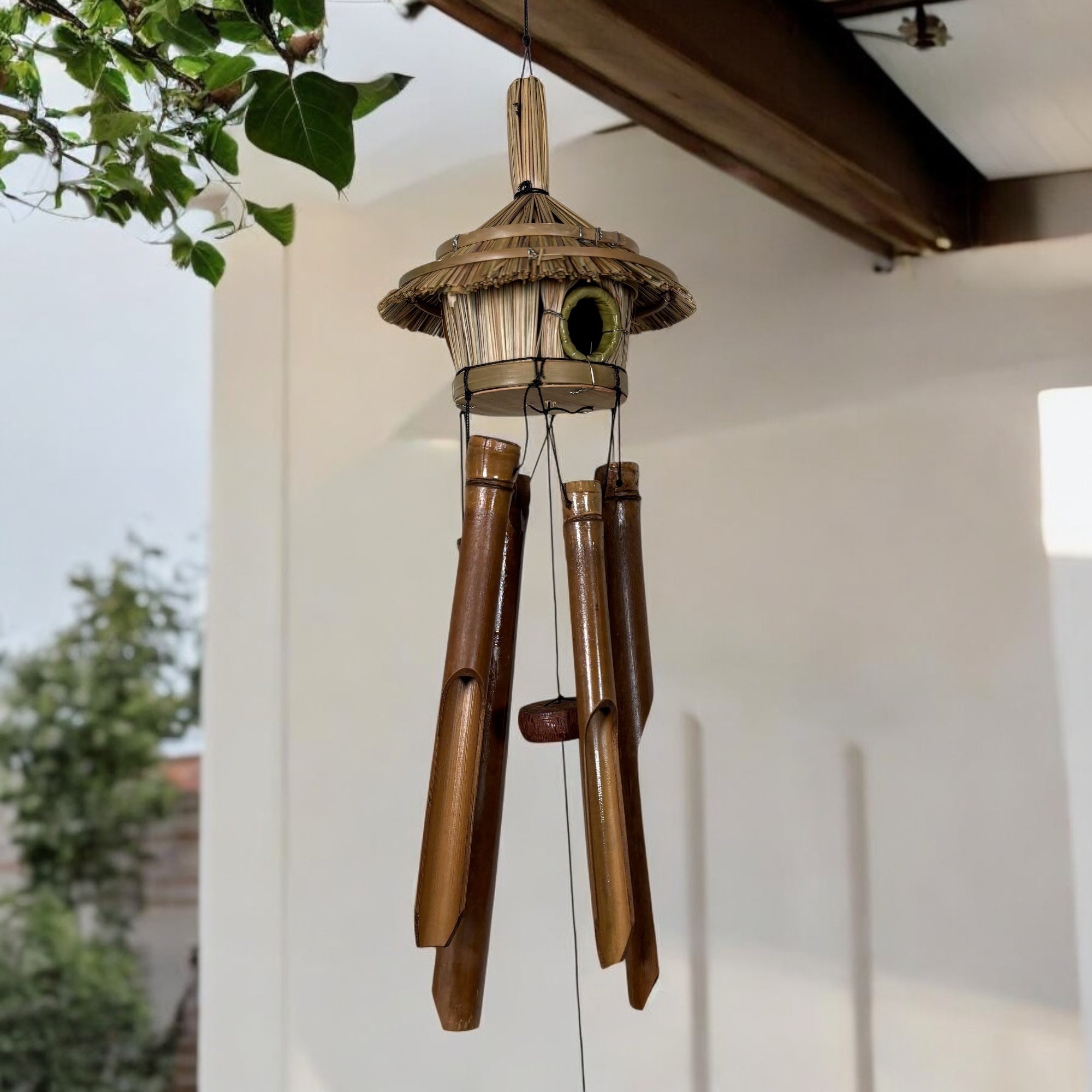 Bamboo Wind Chime - Tiki Hut Birdhouse - Bamboo Switch