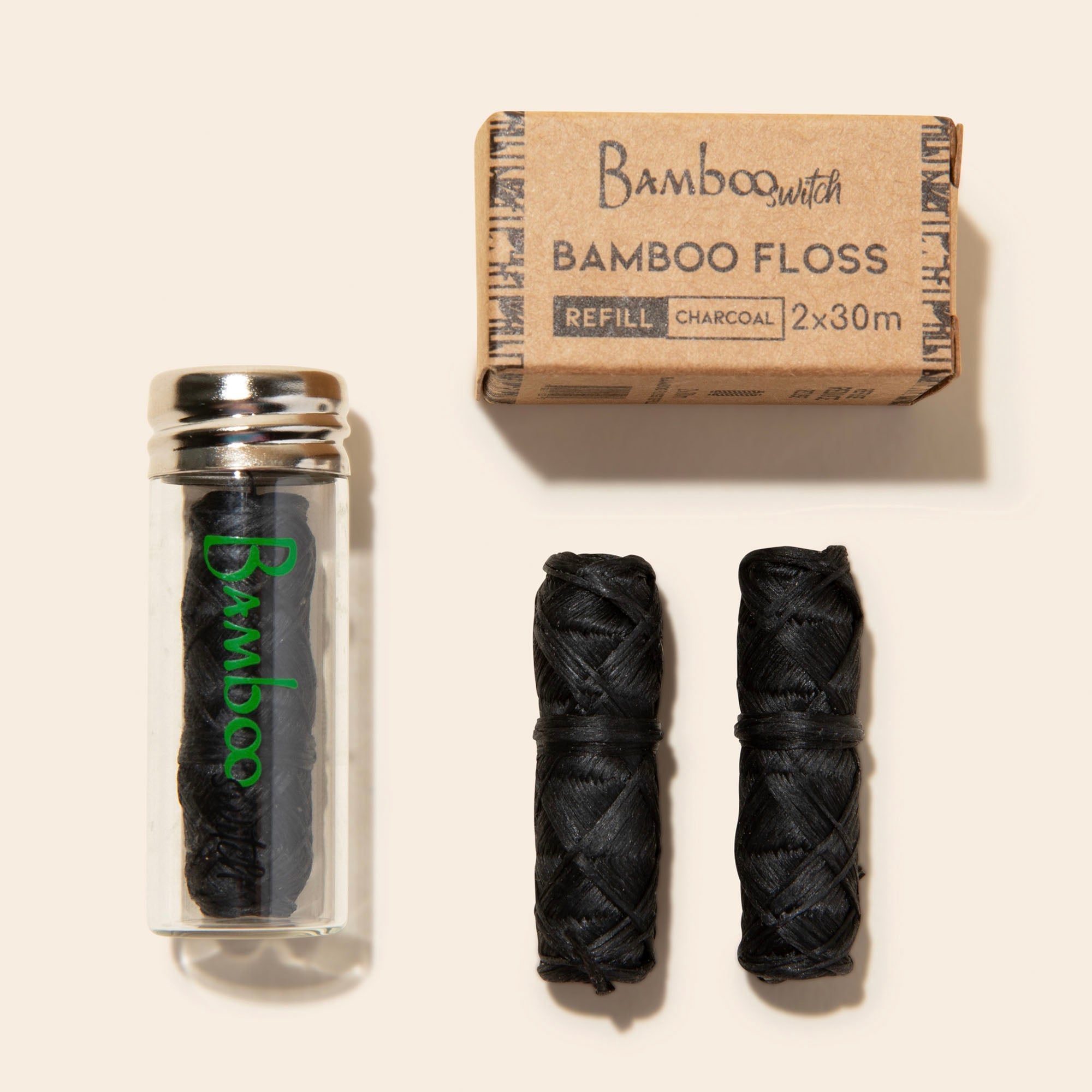 Bamboo Charcoal Floss in Glass Container - Bamboo Switch