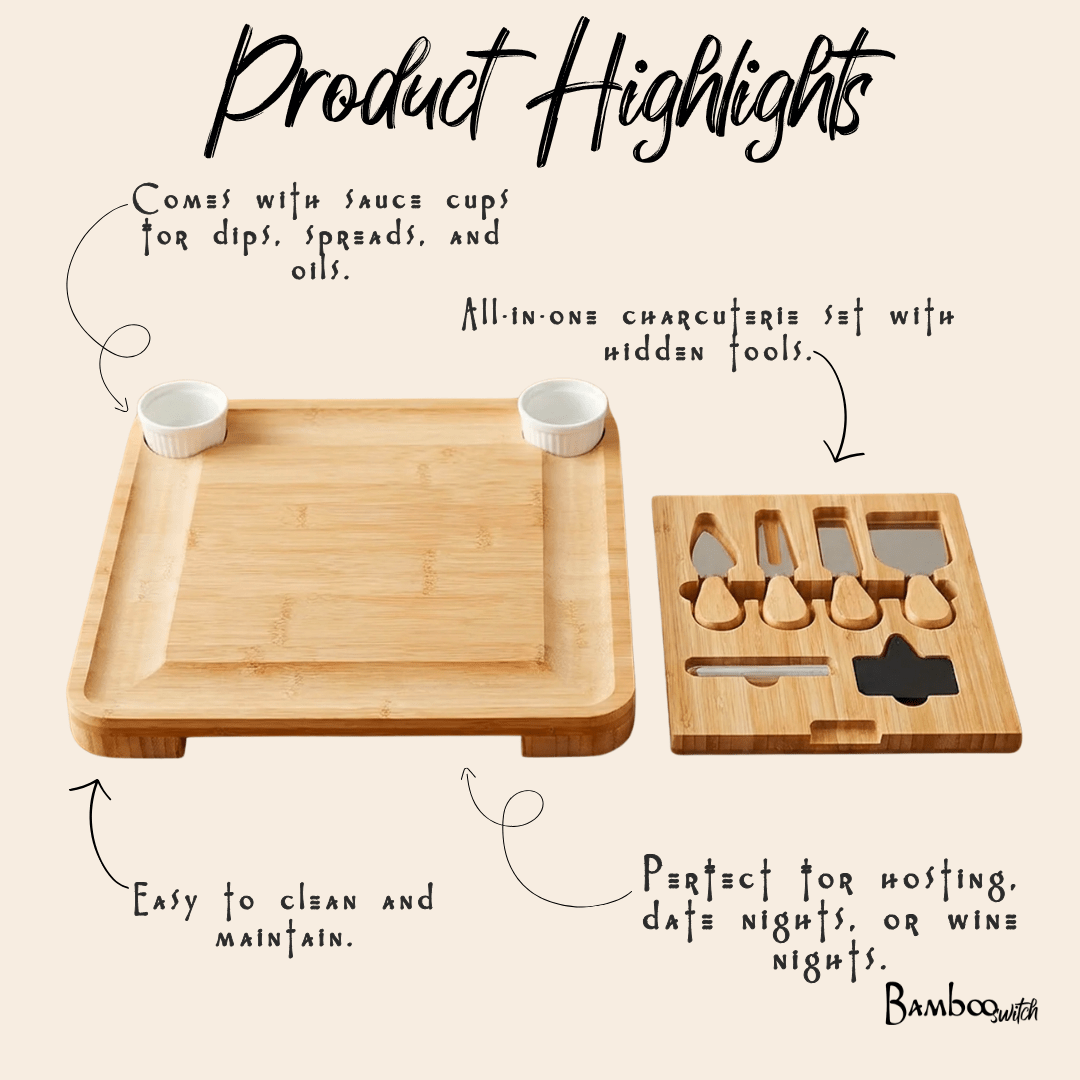 Bamboo Charcuterie Board Set with Cheese Tools - Bamboo Switch