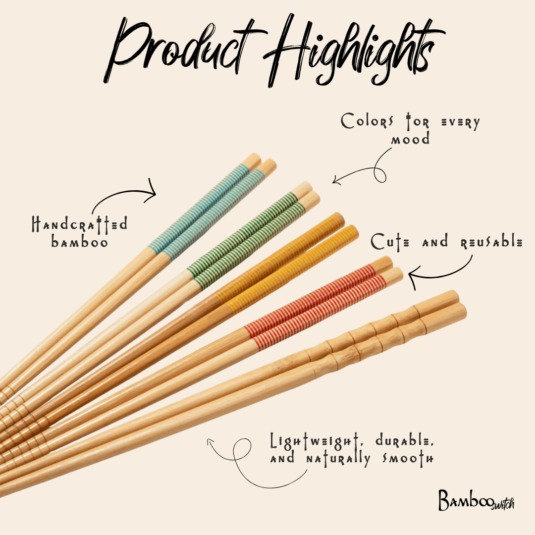 Bamboo Chopsticks | 2 Sets | Multicolor - Bamboo Switch