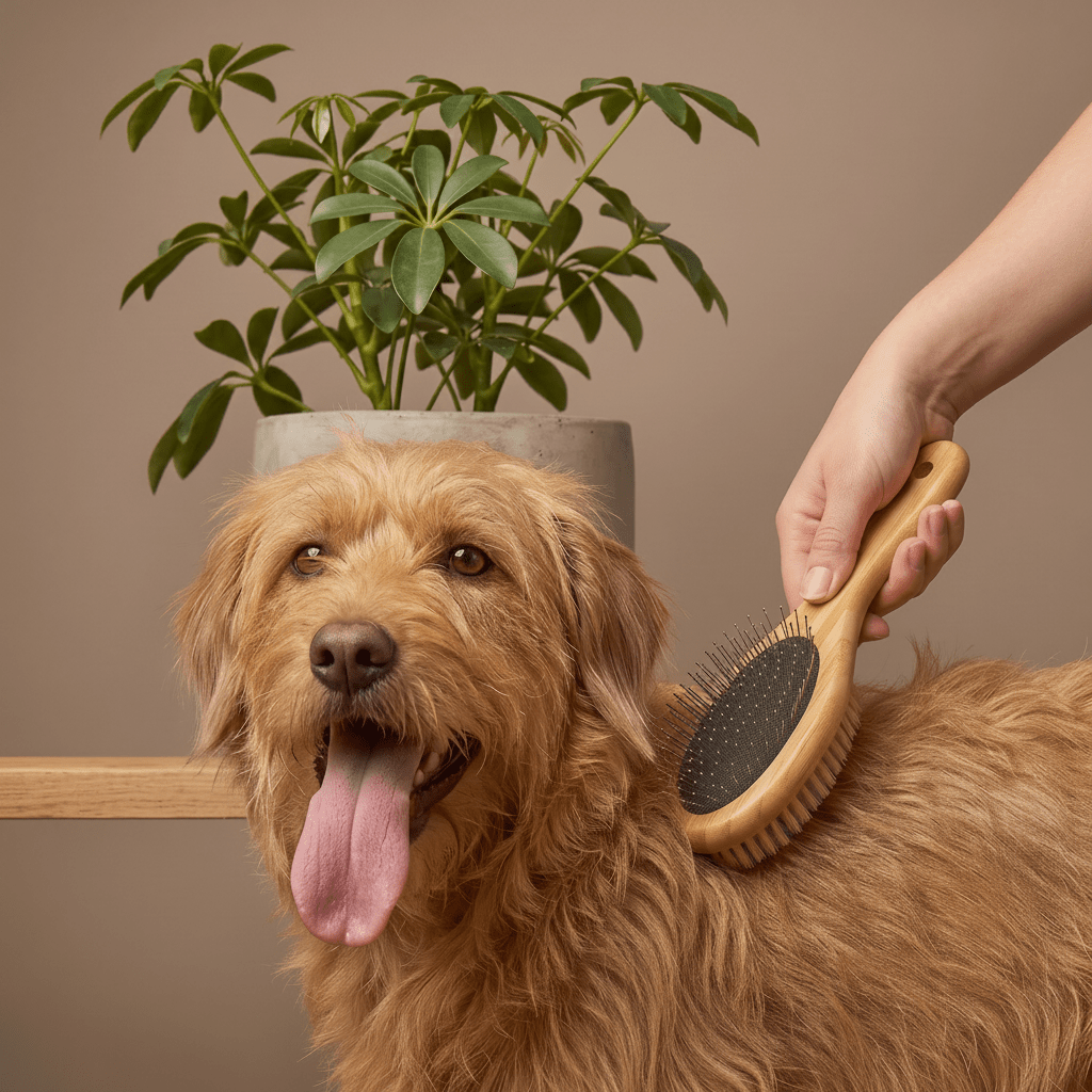 Cute dog gets brushed with a Bamboo Switch dog brush for all coats | Bamboo Switch