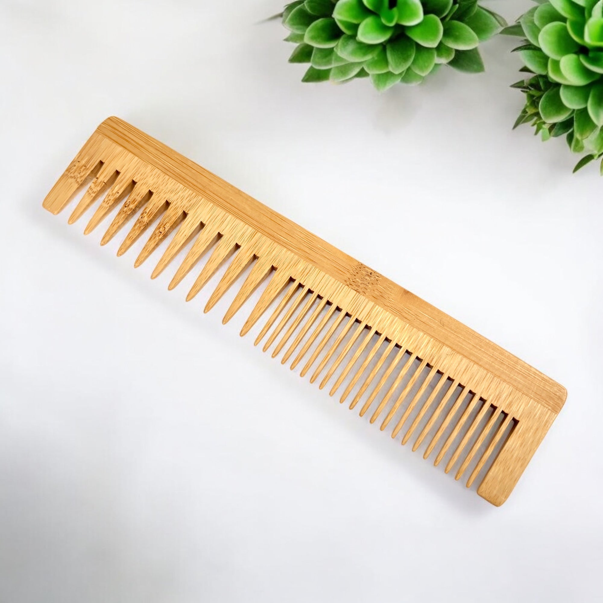 Dual-sided bamboo comb with wide and fine teeth, eco-friendly design