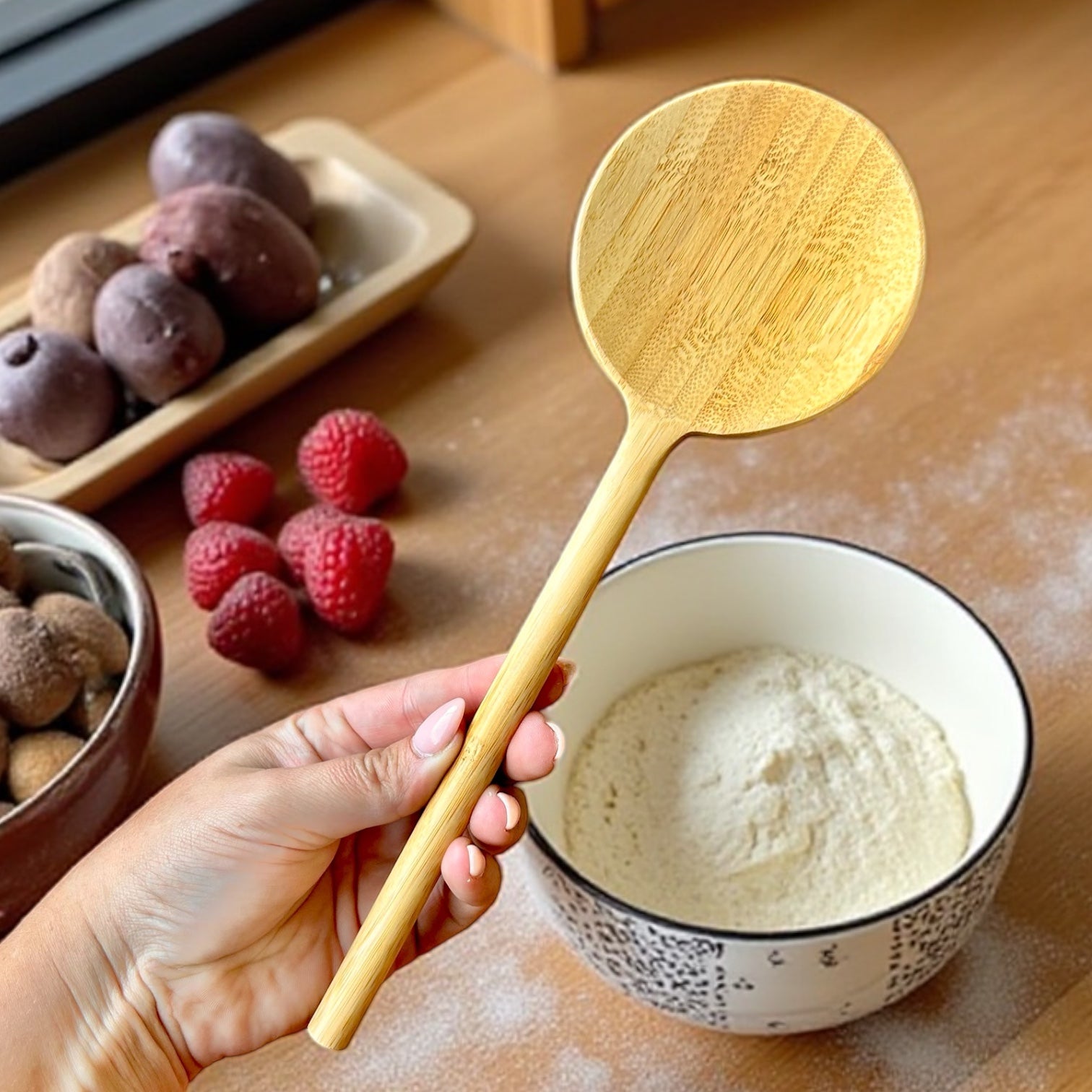 Bamboo Long Handle Round Spoon - Bamboo Switch