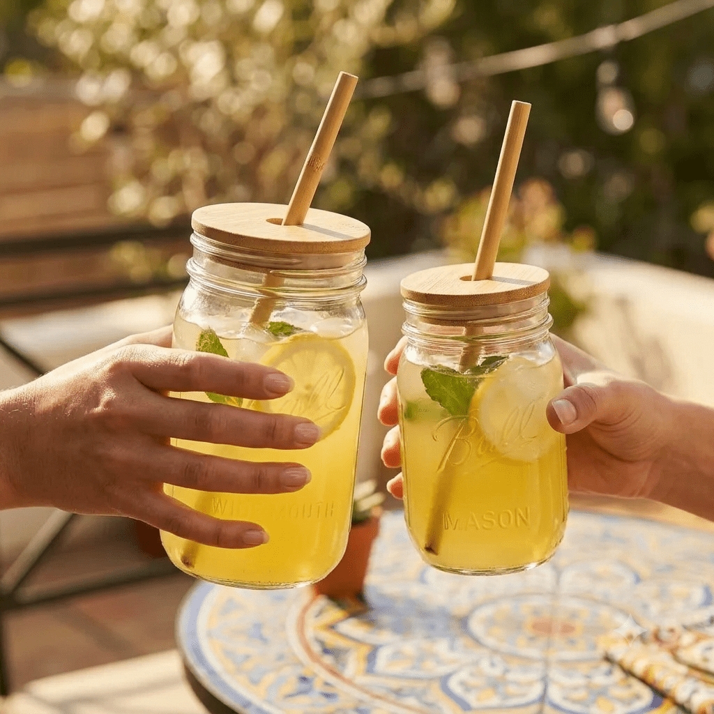 Bamboo Mason Jar Lid | Straw Hole - Bamboo Switch