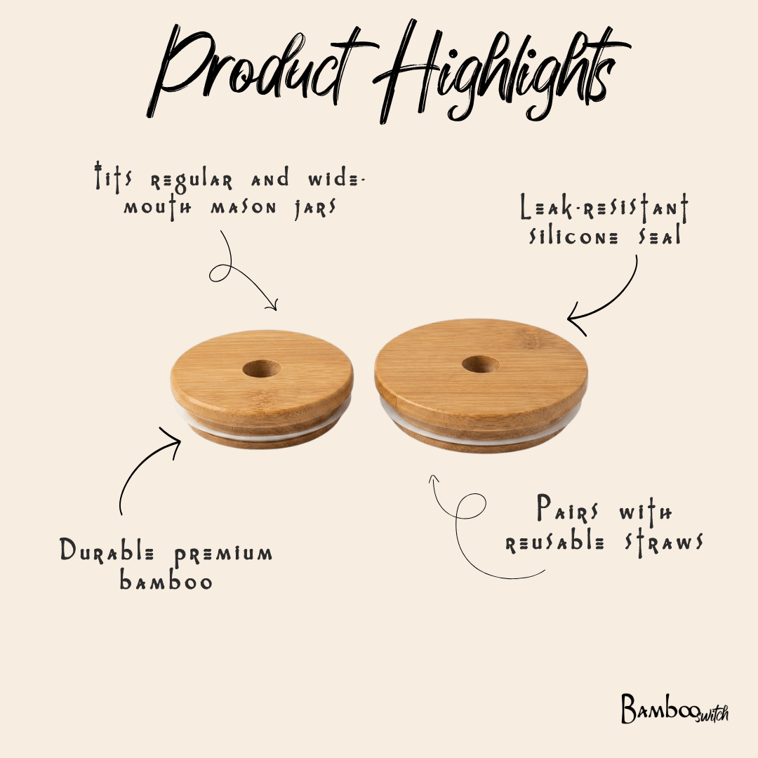 Bamboo Mason Jar Lid | Straw Hole - Bamboo Switch