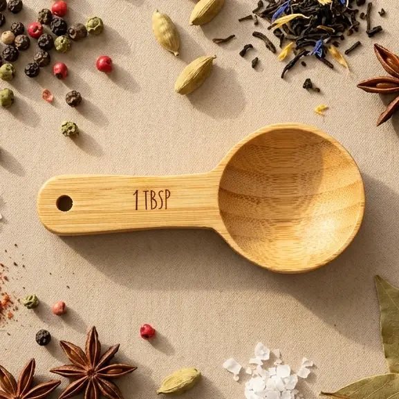 Bamboo tablespoon surrounded by whole spices | Bamboo Switch