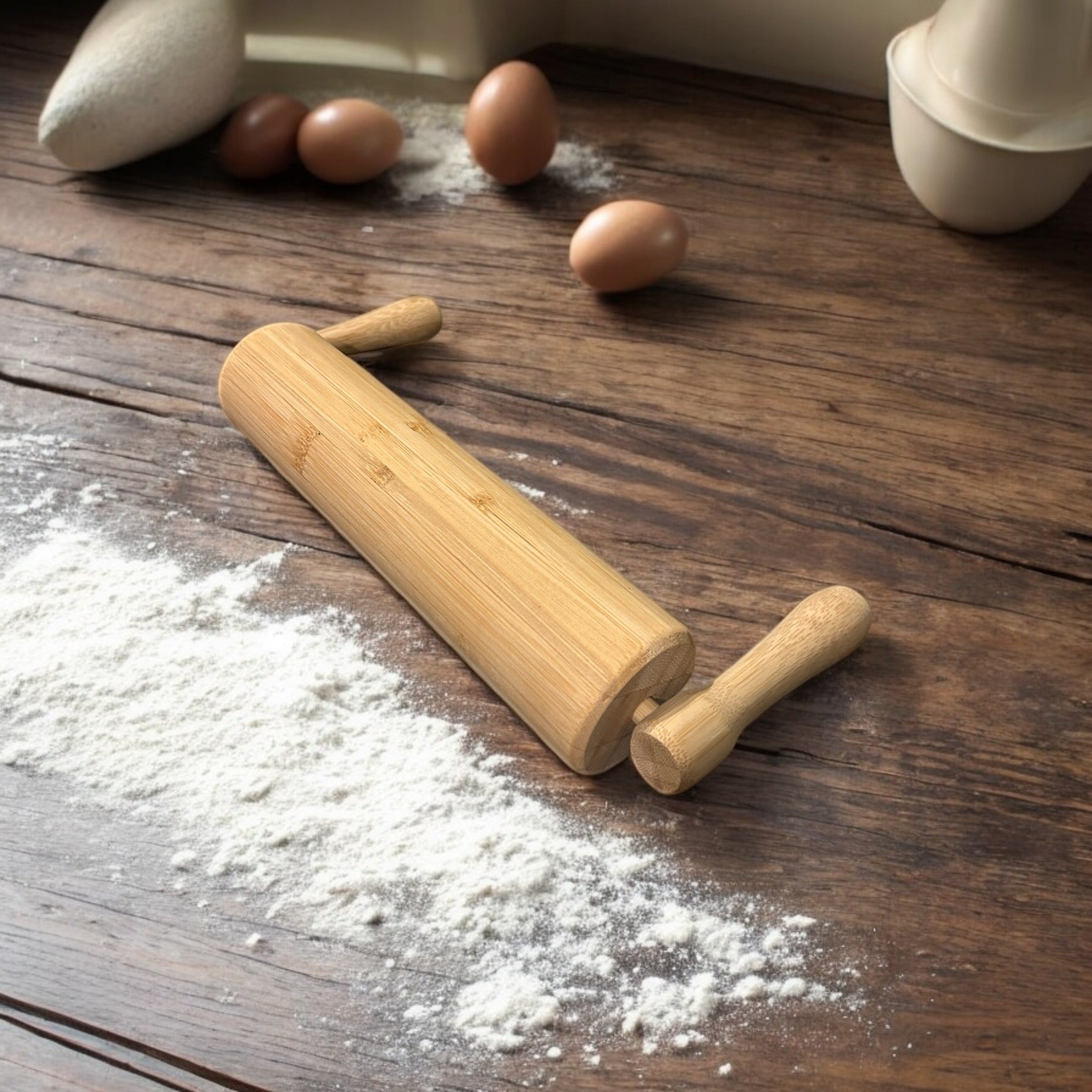 Bamboo Rolling Pin with Handles - Bamboo Switch