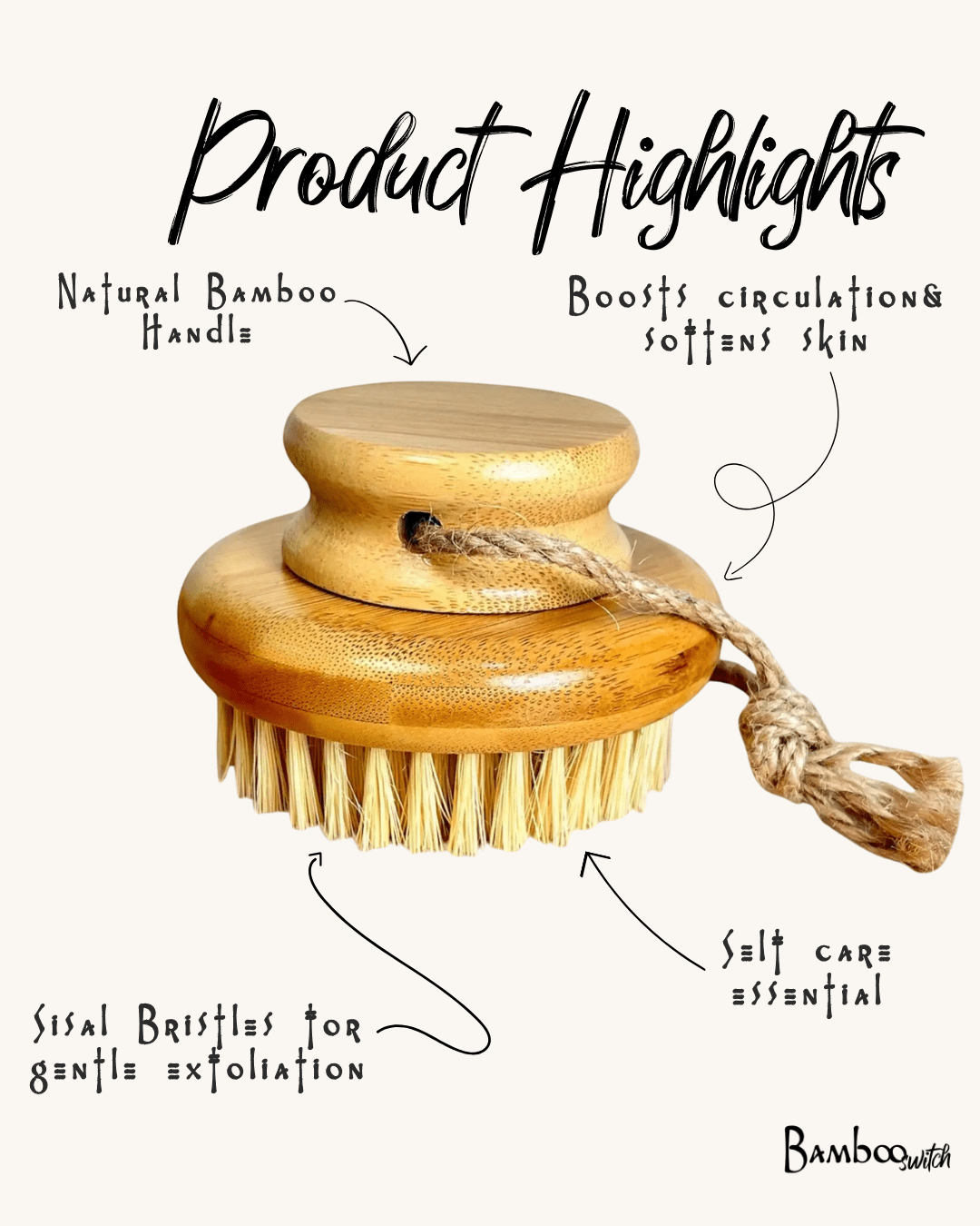 Bamboo Rounded Dry Brush with Natural Bristles - Bamboo Switch