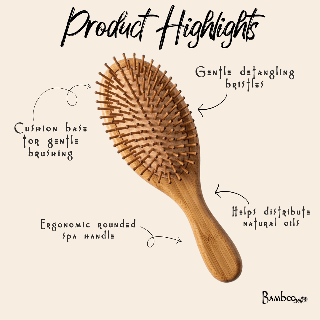 Bamboo Rounded Hair Brush | Comfort Handle - Bamboo Switch
