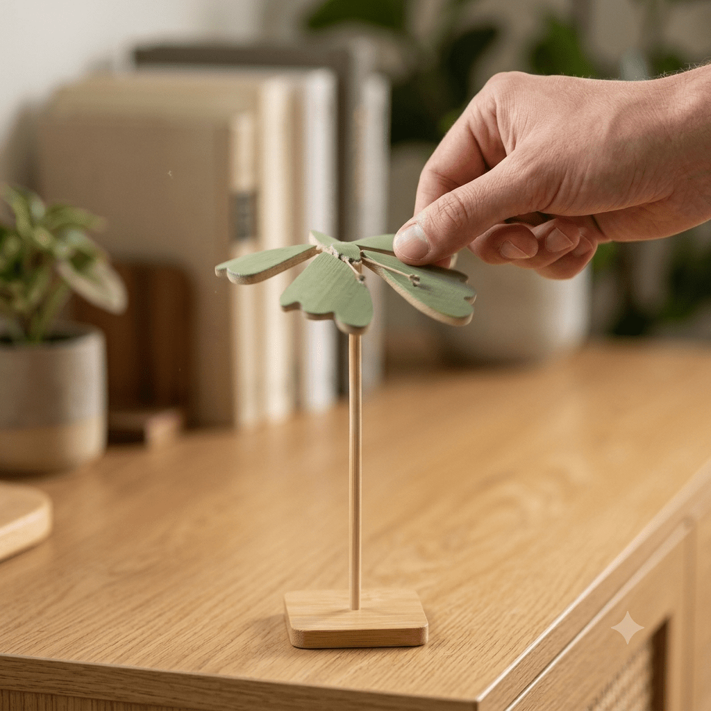 bamboo butterfly decorates a desk while being inspected by a model | Bamboo Switch