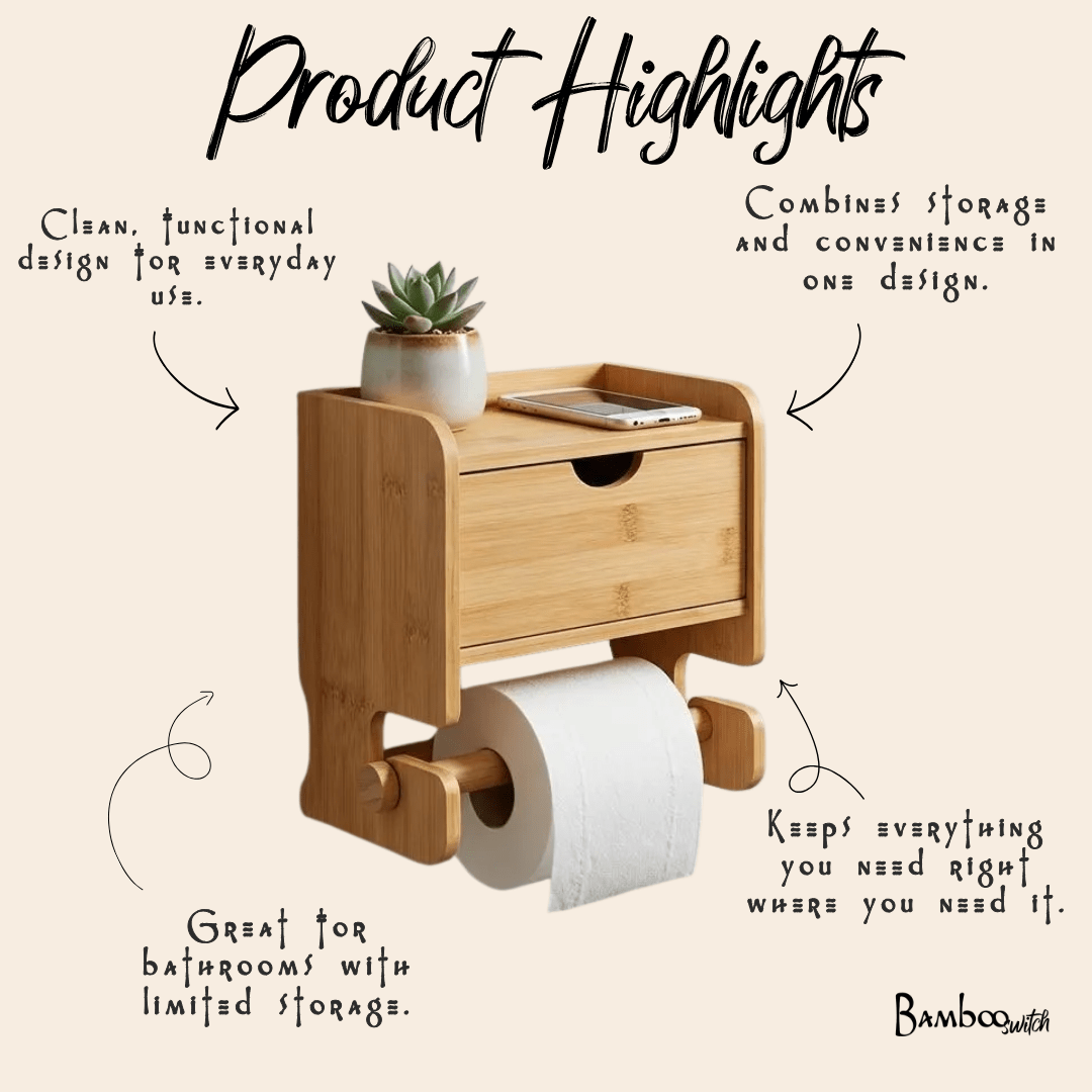 Bamboo Toilet Paper Holder with Drawer - Bamboo Switch