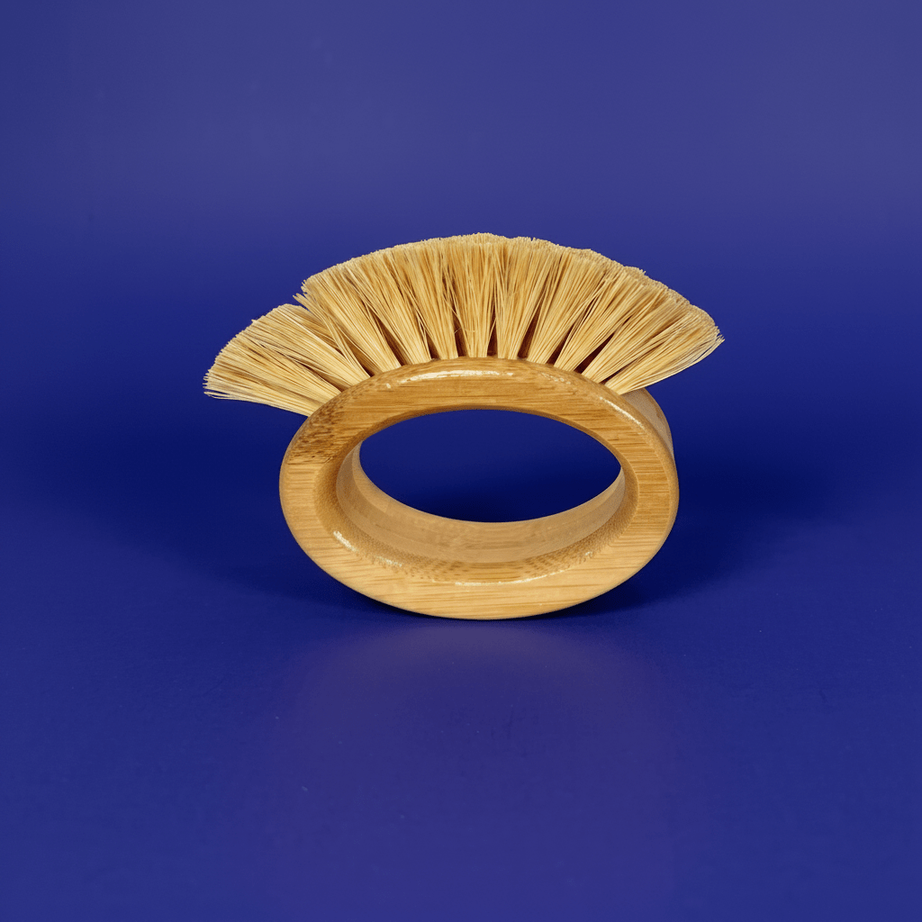 bamboo veggie cleaning brush oval in a contrasting background