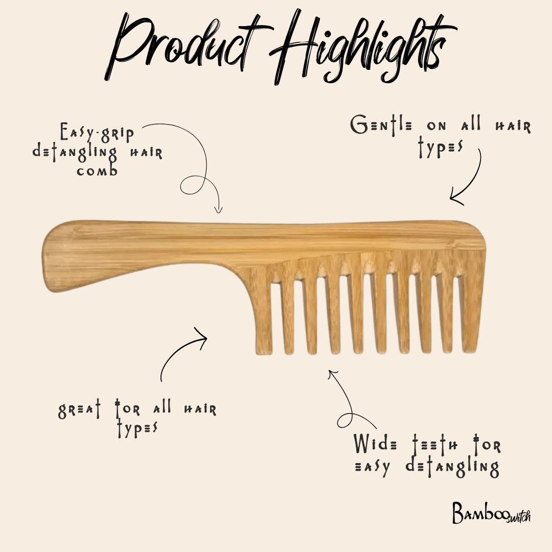 Bamboo Wide Tooth Comb with Handle | Flat Tips - Bamboo Switch