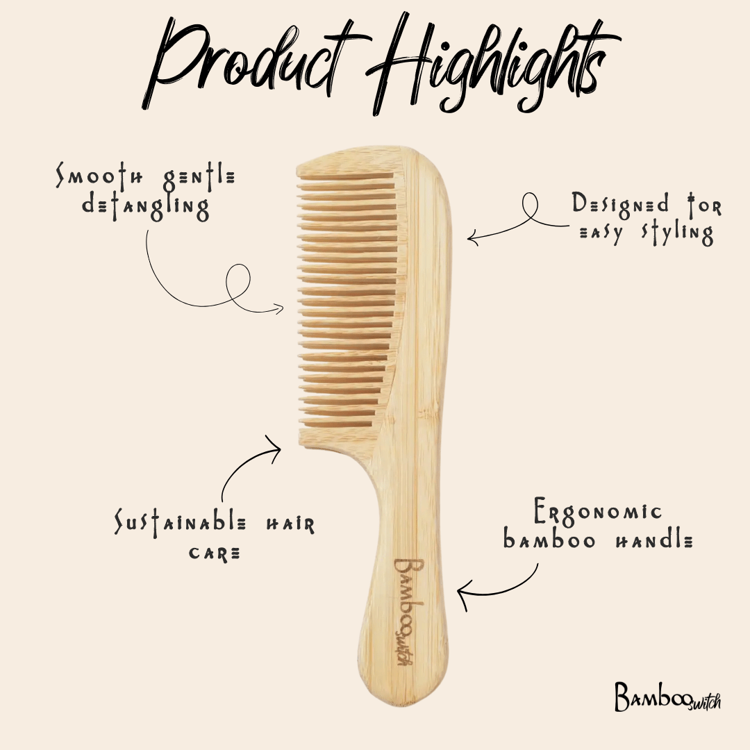 Bamboo Wide Tooth Comb with Handle | Pointed Tips - Bamboo Switch