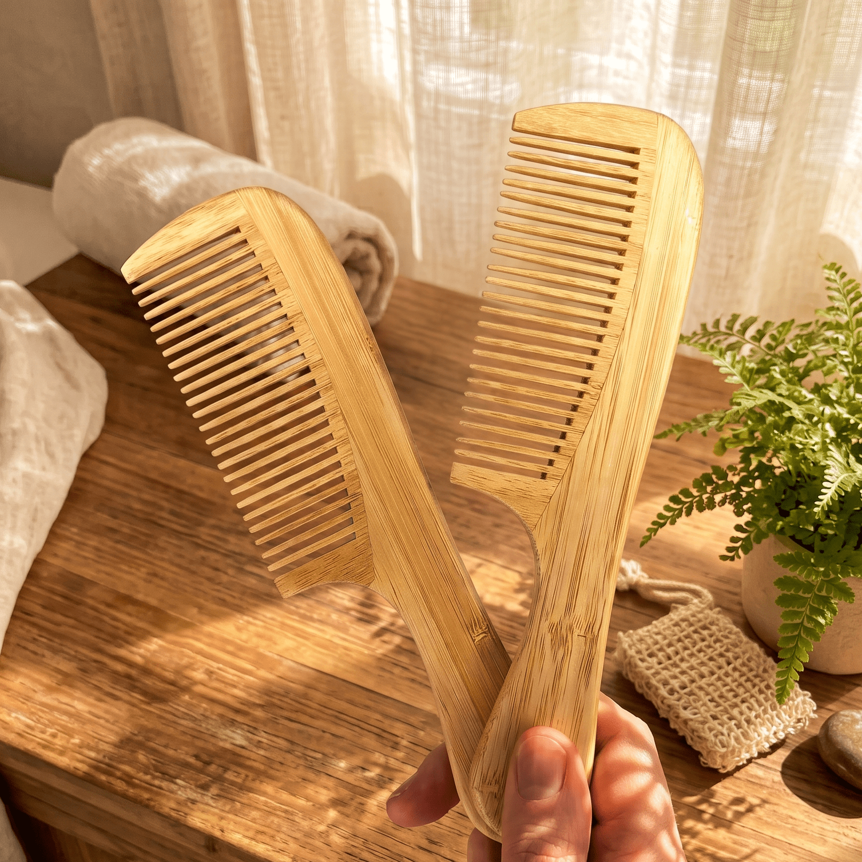 Bamboo Wide Tooth Comb with Handle | Pointed Tips - Bamboo Switch