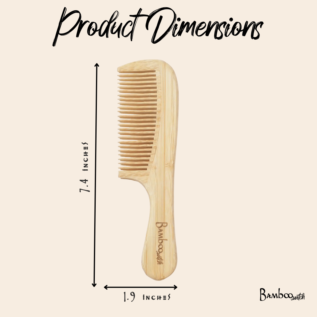 Bamboo Wide Tooth Comb with Handle | Pointed Tips - Bamboo Switch