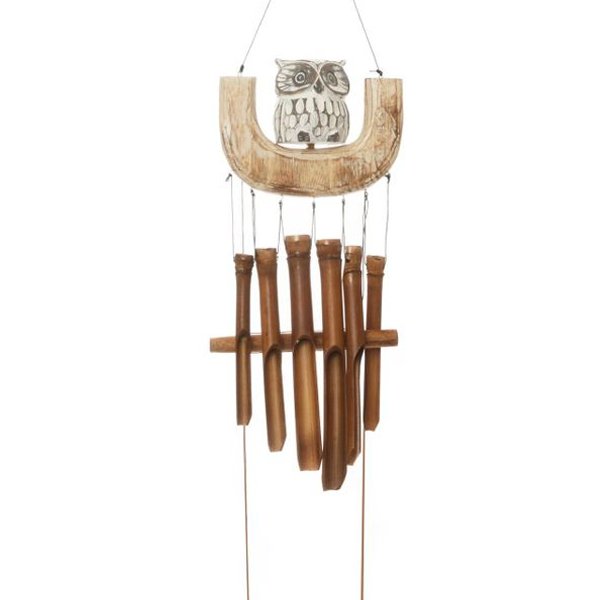 Bamboo Wind Chime - Carved Owl Swing - Bamboo Switch