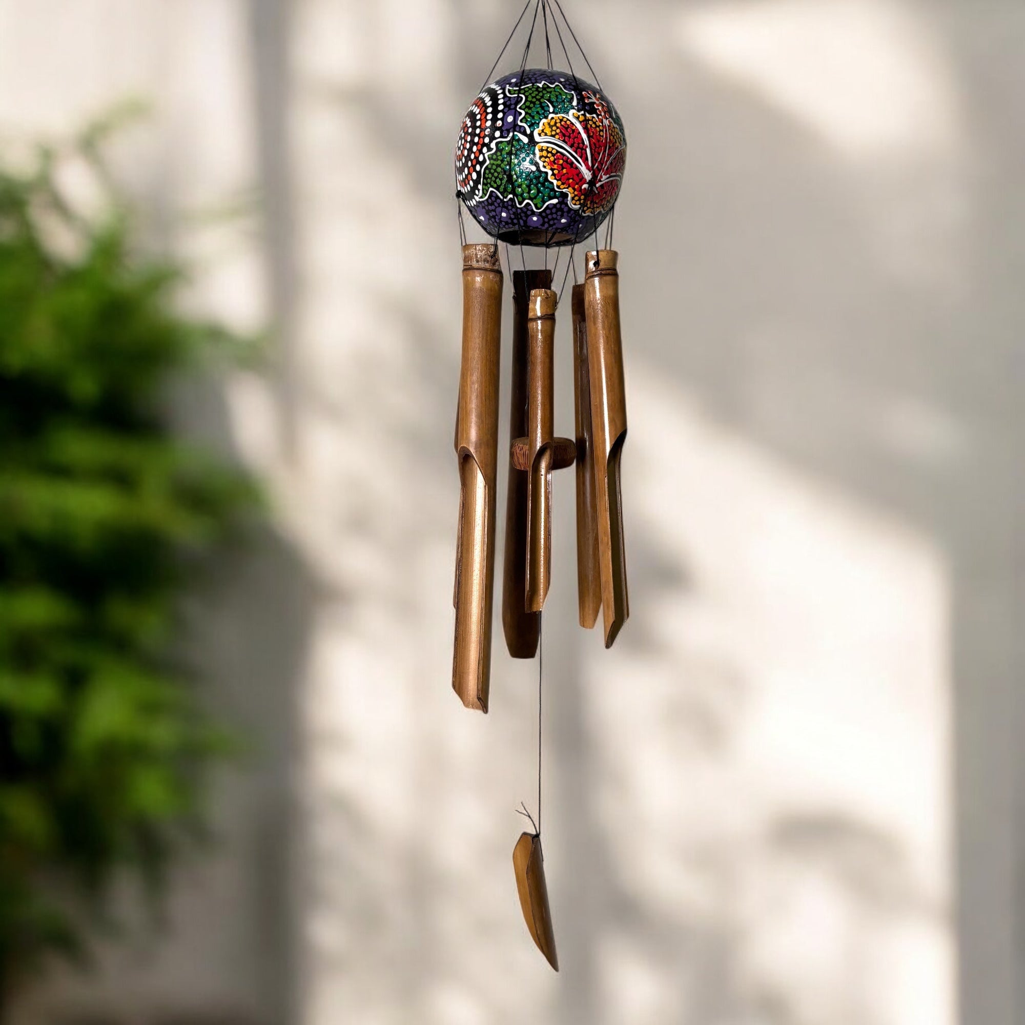 Bamboo Wind Chime - Painted Coconut Shell - Bamboo Switch