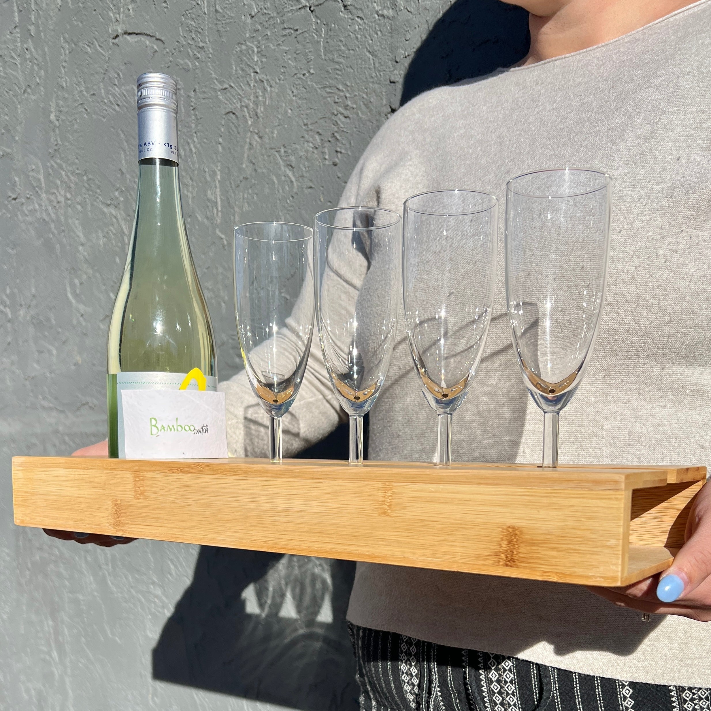 Bamboo Wine Bottle & Glass Holder - Bamboo Switch