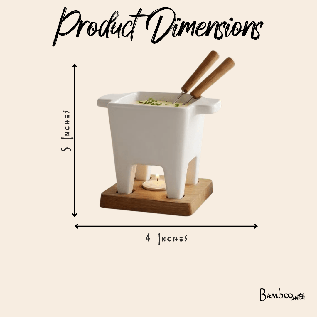 Ceramic Cheese Fondue Pot - Bamboo Switch