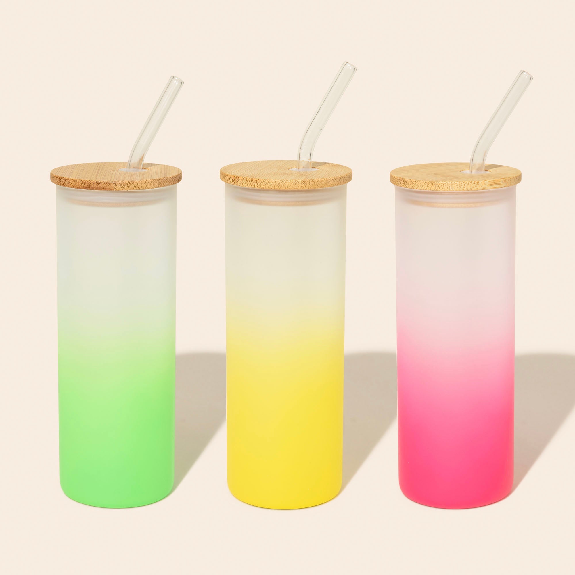 Colored Tall Glass Cup with Glass Straw - Bamboo Switch