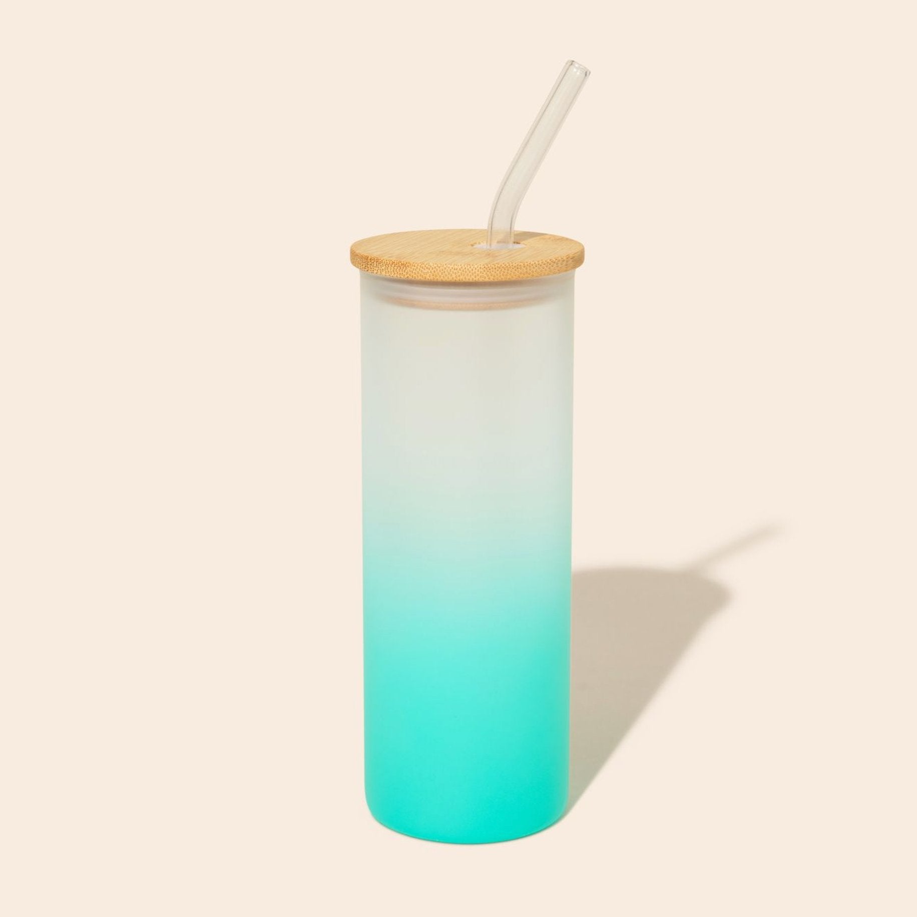 Colored Tall Glass Cup with Glass Straw - Bamboo Switch