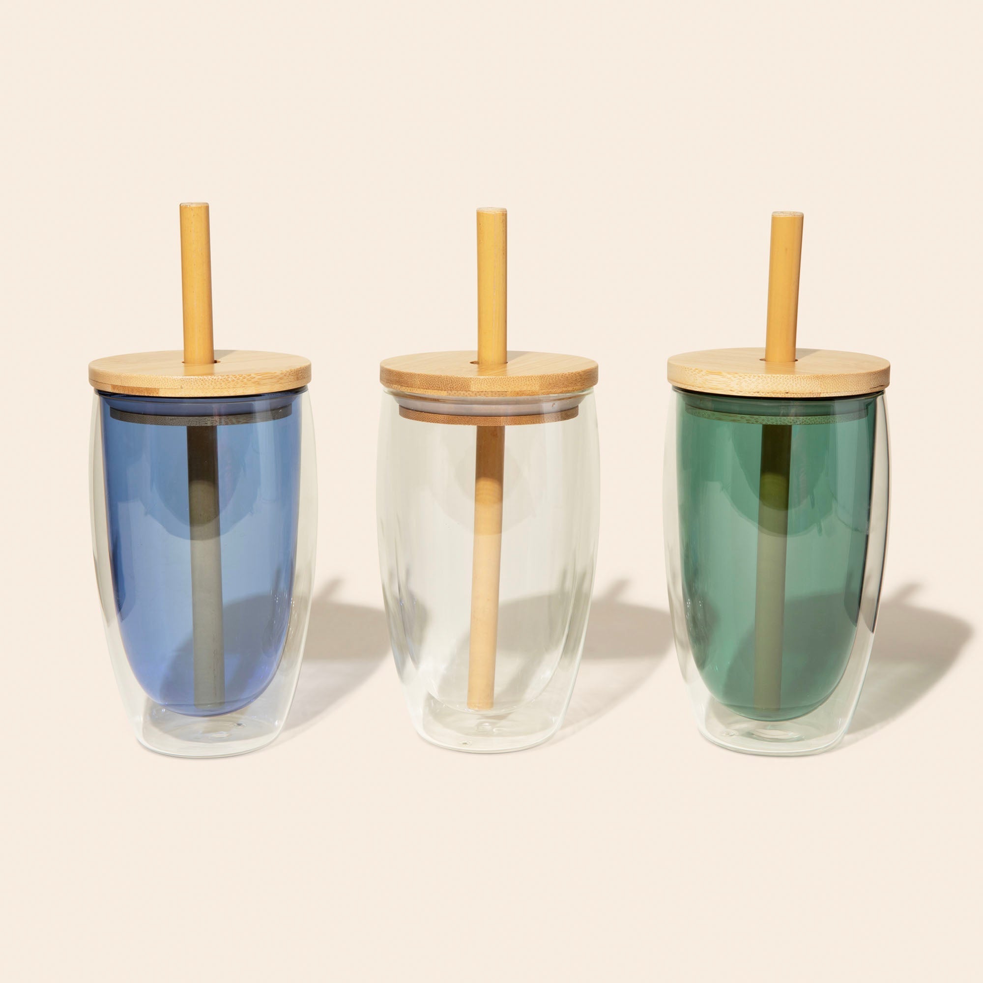 Double - Glass Cup With Bamboo Straw - Bamboo Switch