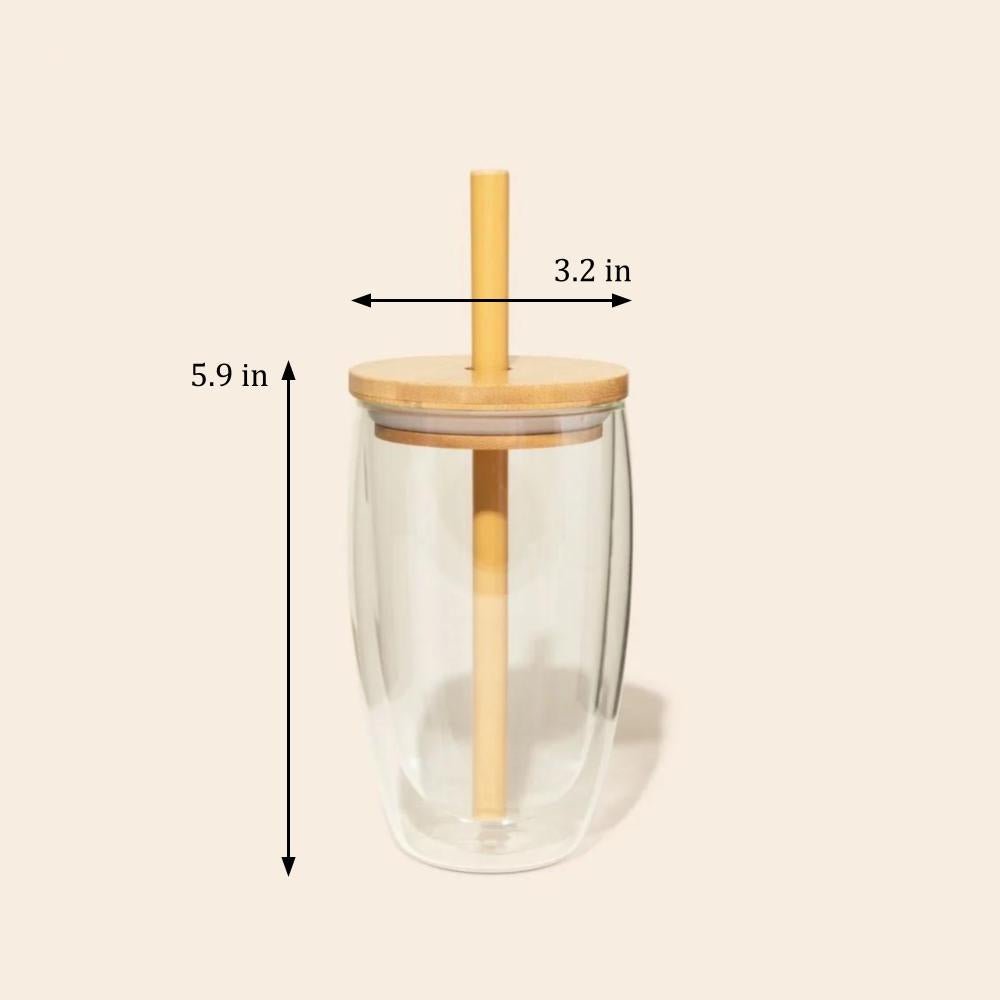Double - Glass Cup With Bamboo Straw - Bamboo Switch