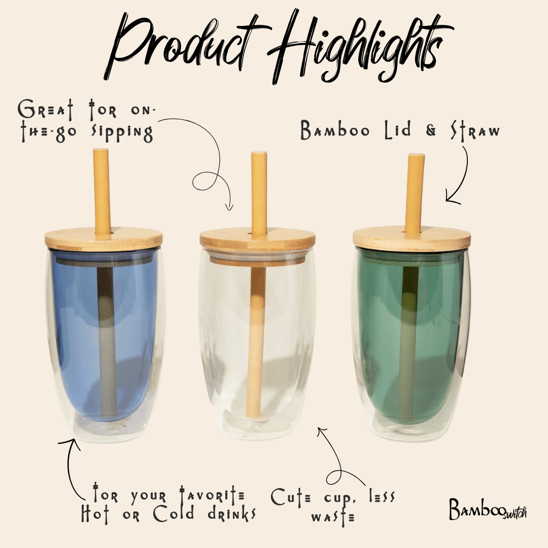 Double - Glass Cup With Bamboo Straw - Bamboo Switch