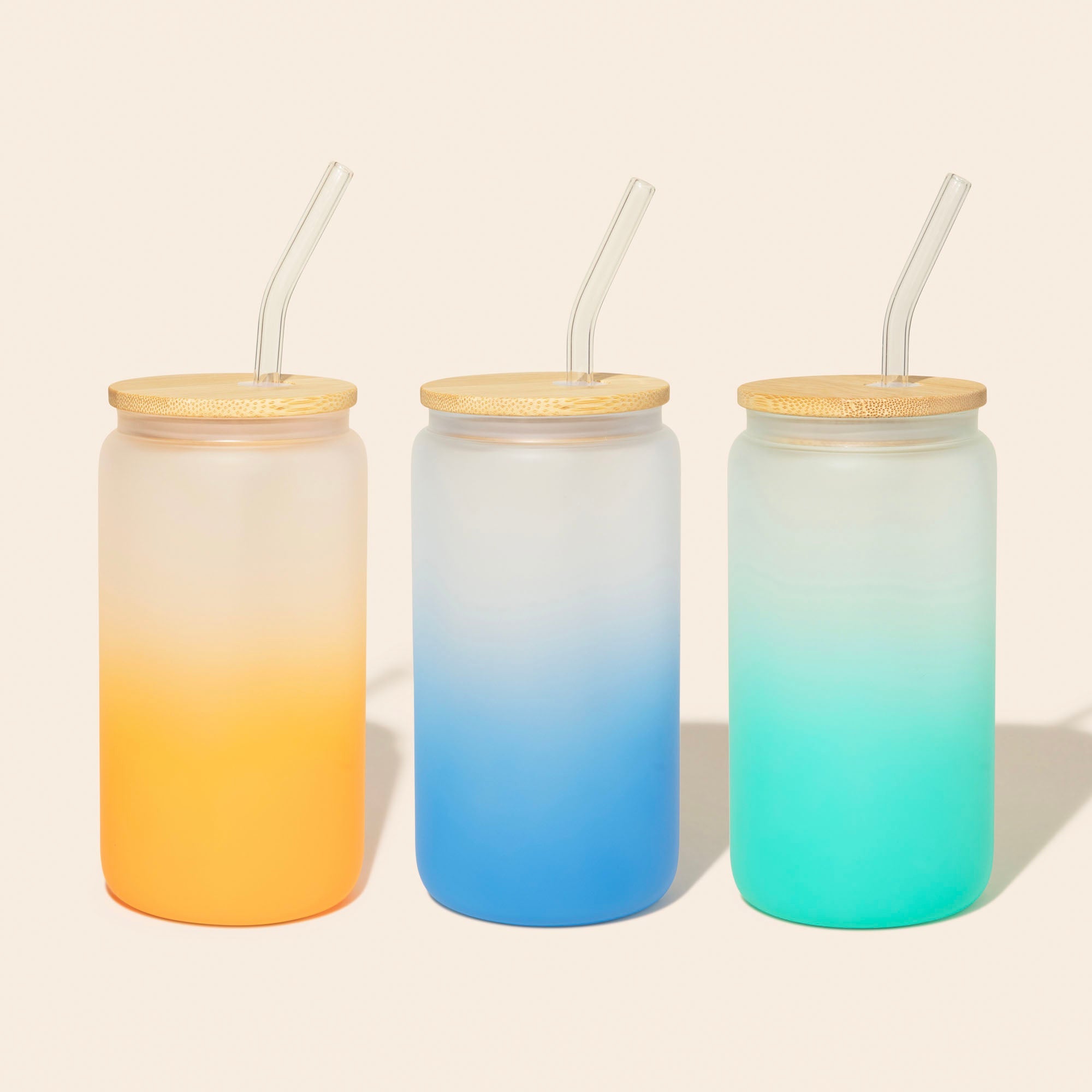 Glass Can Tumbler with Glass Straw - Bamboo Switch