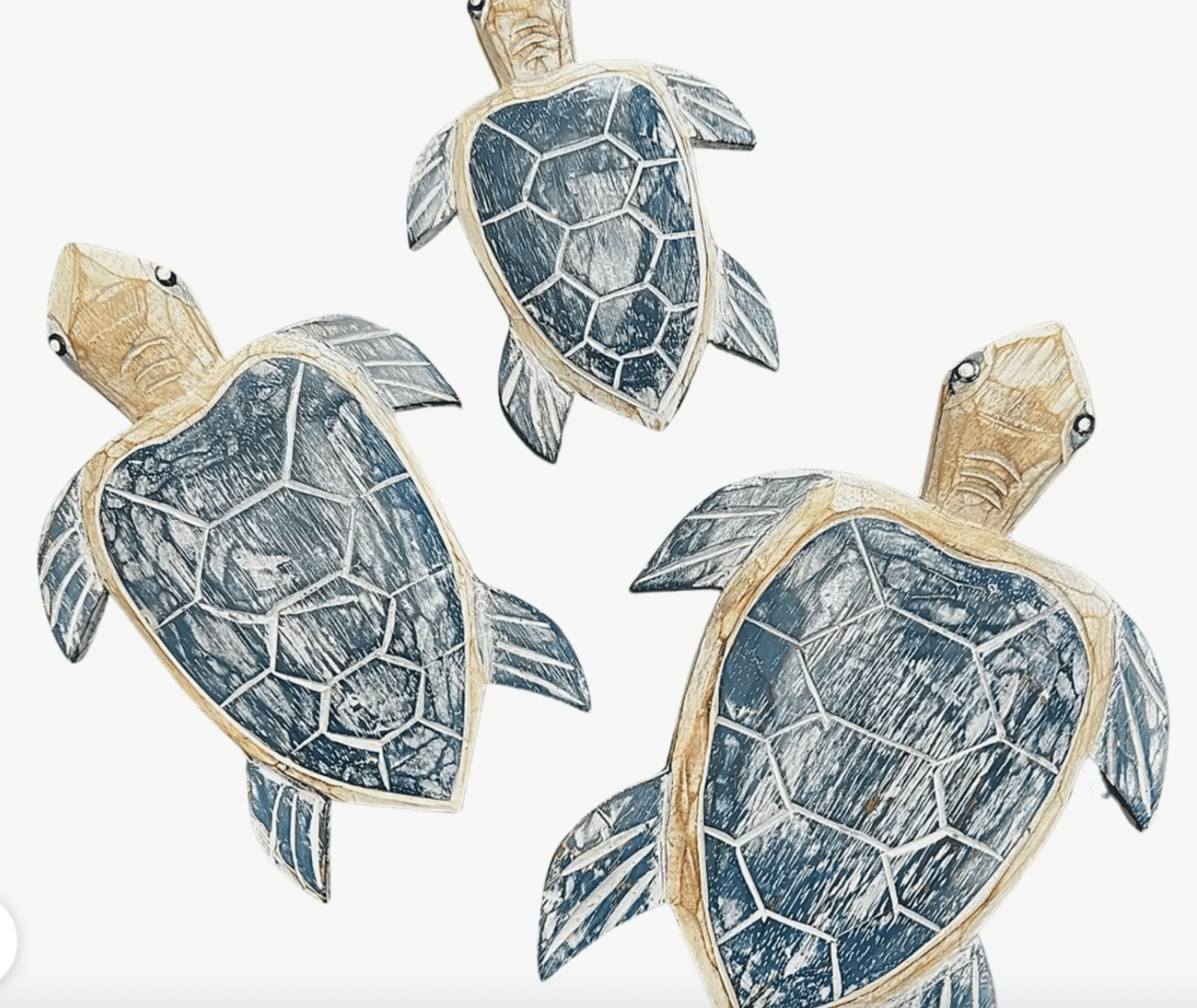 Hand - Carved Wooden Sea Turtle Wall Decor - Set of 3 - Bamboo Switch