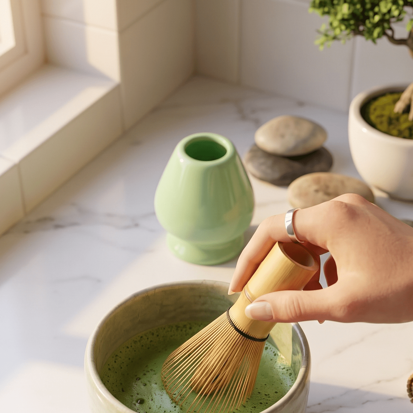 Porcelain Matcha Whisk Holder - Bamboo Switch