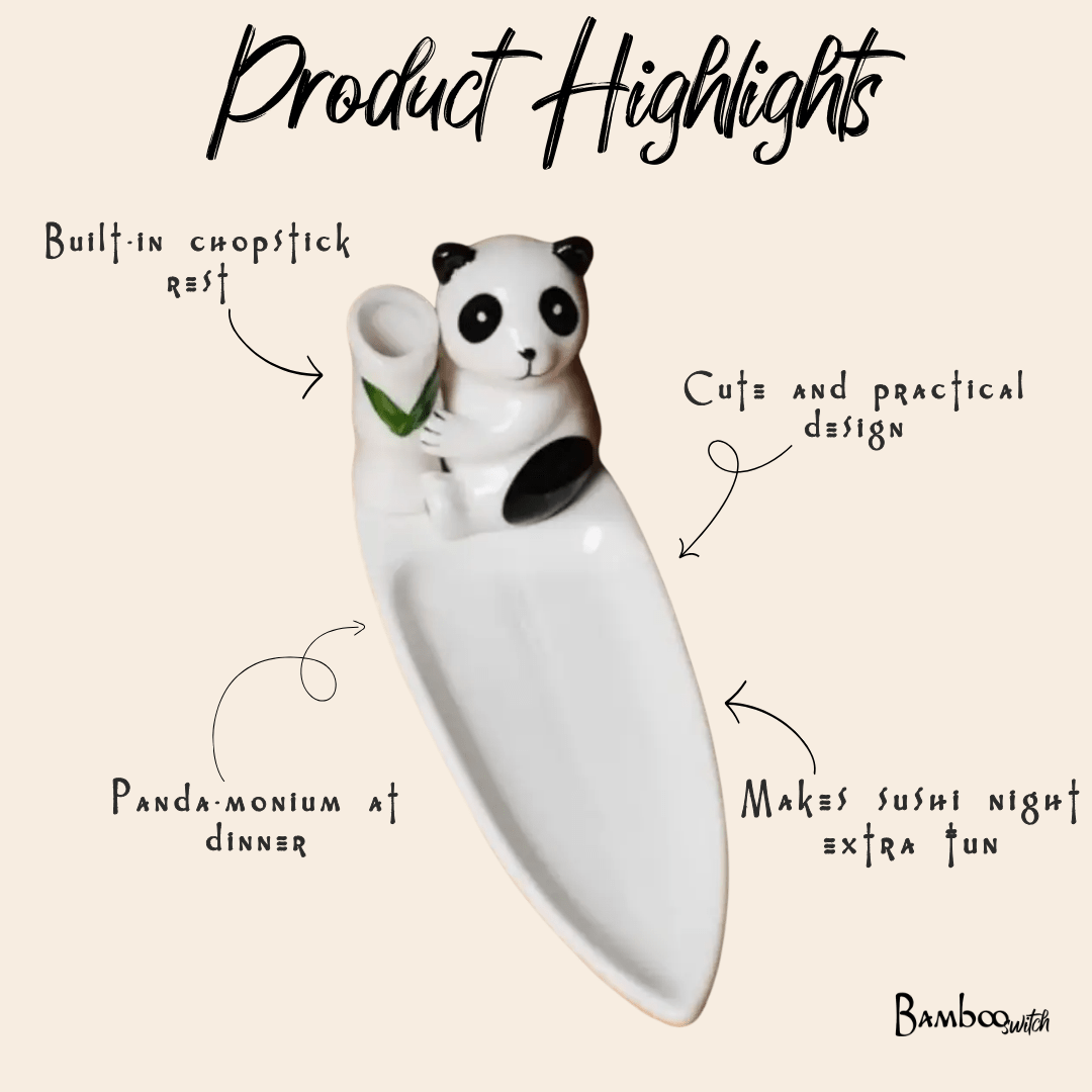 Porcelain Panda Chopstick Holder - Bamboo Switch