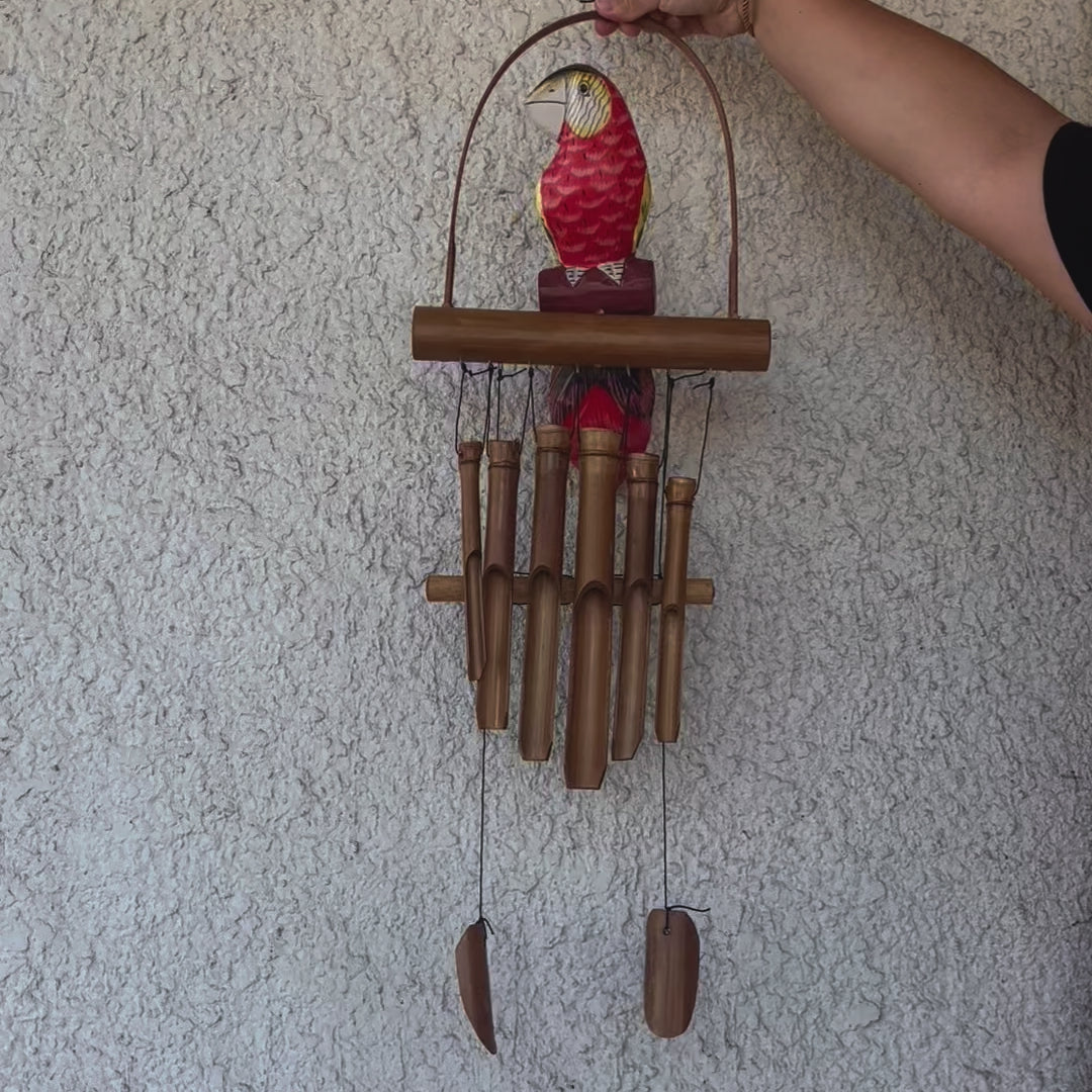 Bamboo Wind Chime - Red Parrot