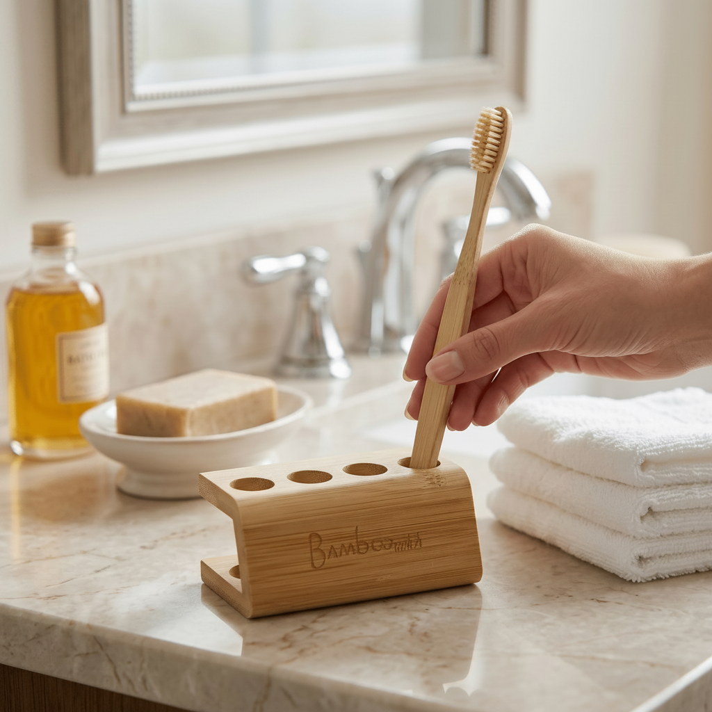 Toothbrush Holder with 4 Slots - Bamboo Switch