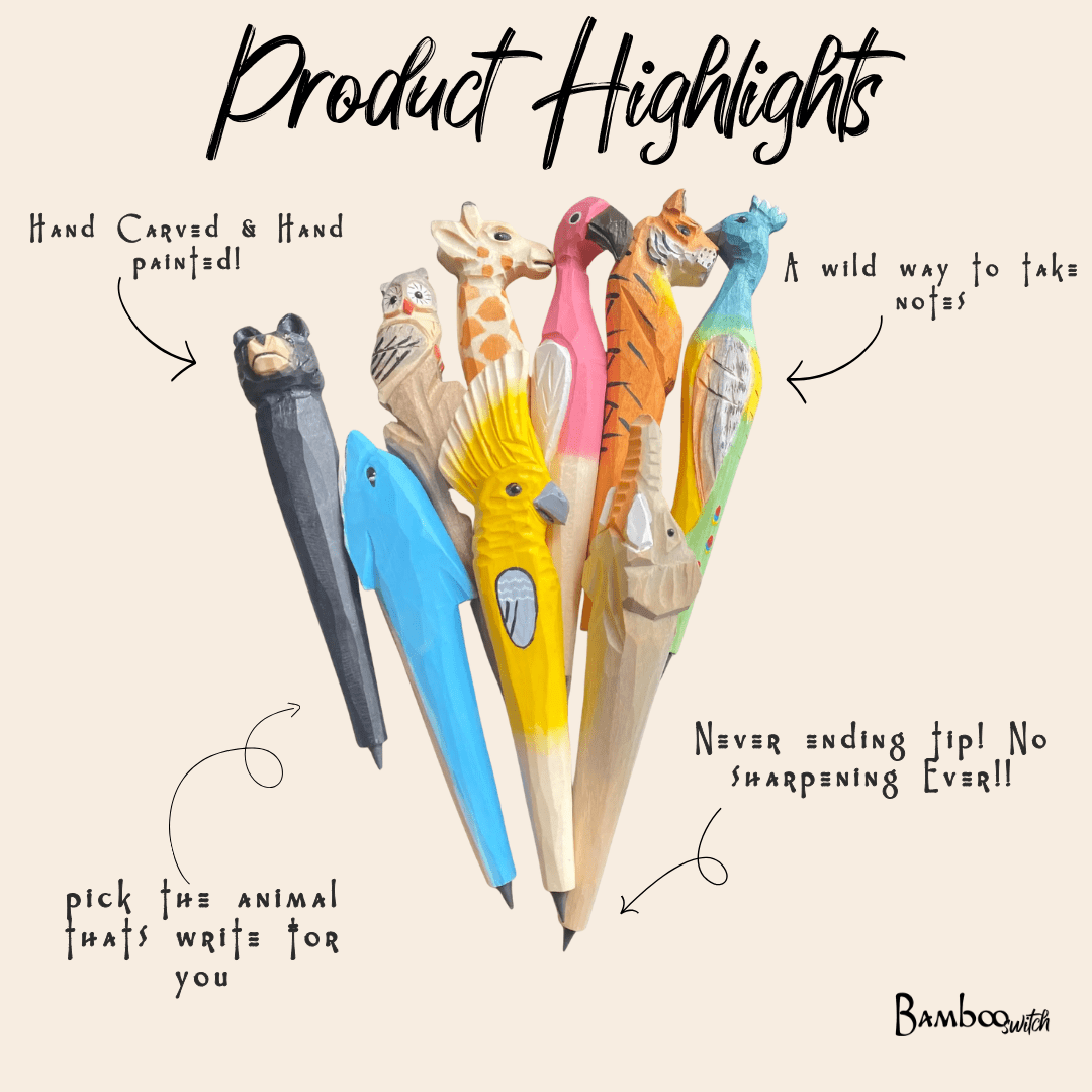 Wooden Animal Never Ending Pencil - Bamboo Switch