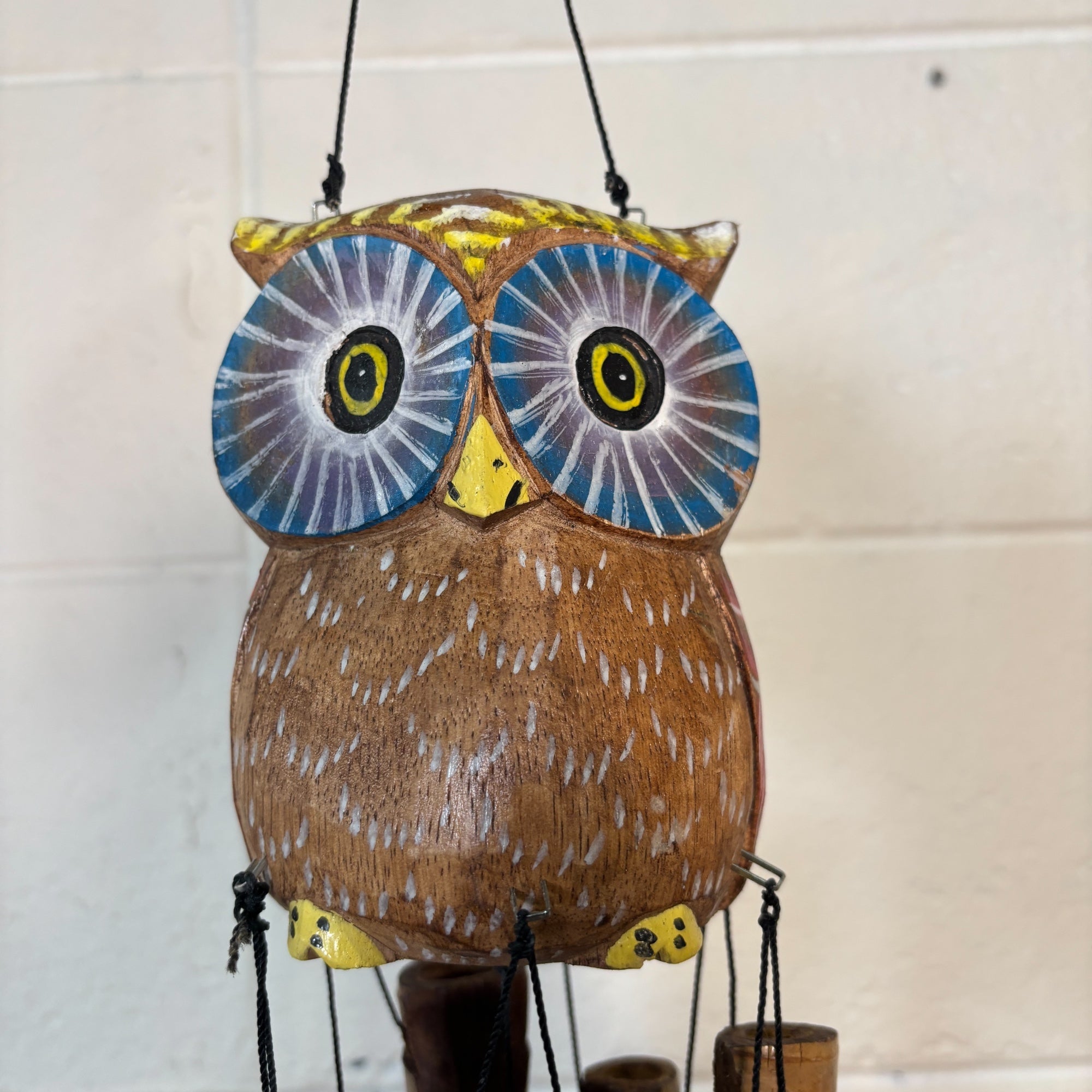 Bamboo Wind Chime - Owl with Blue Eyes - Bamboo Switch