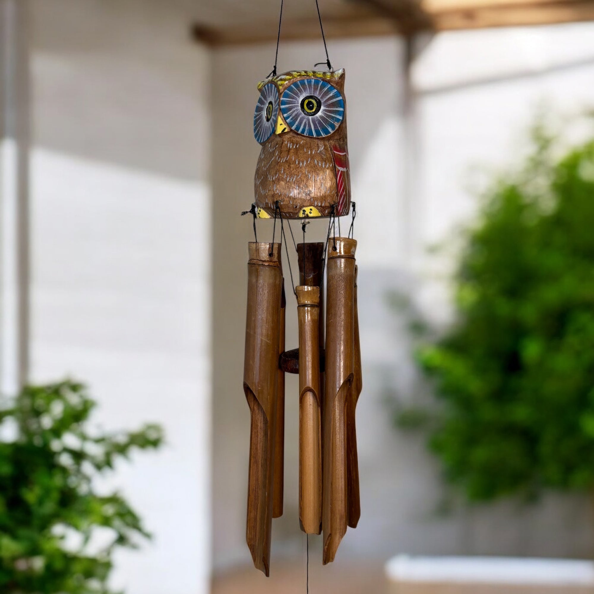 Bamboo Wind Chime - Owl with Blue Eyes - Bamboo Switch