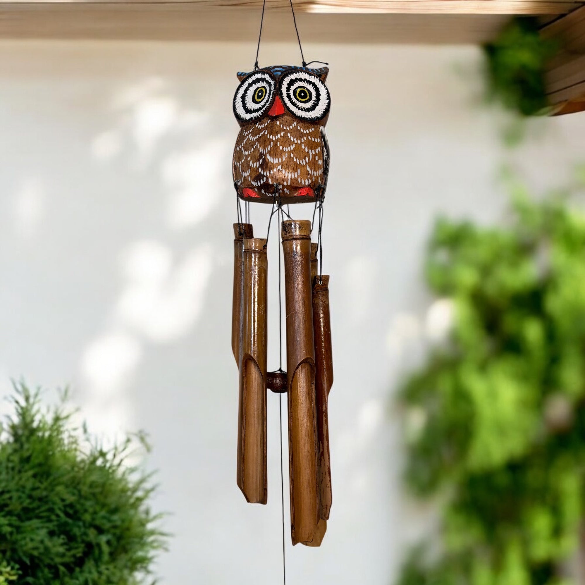 Bamboo Wind Chime - Owl with White Eyes - Bamboo Switch