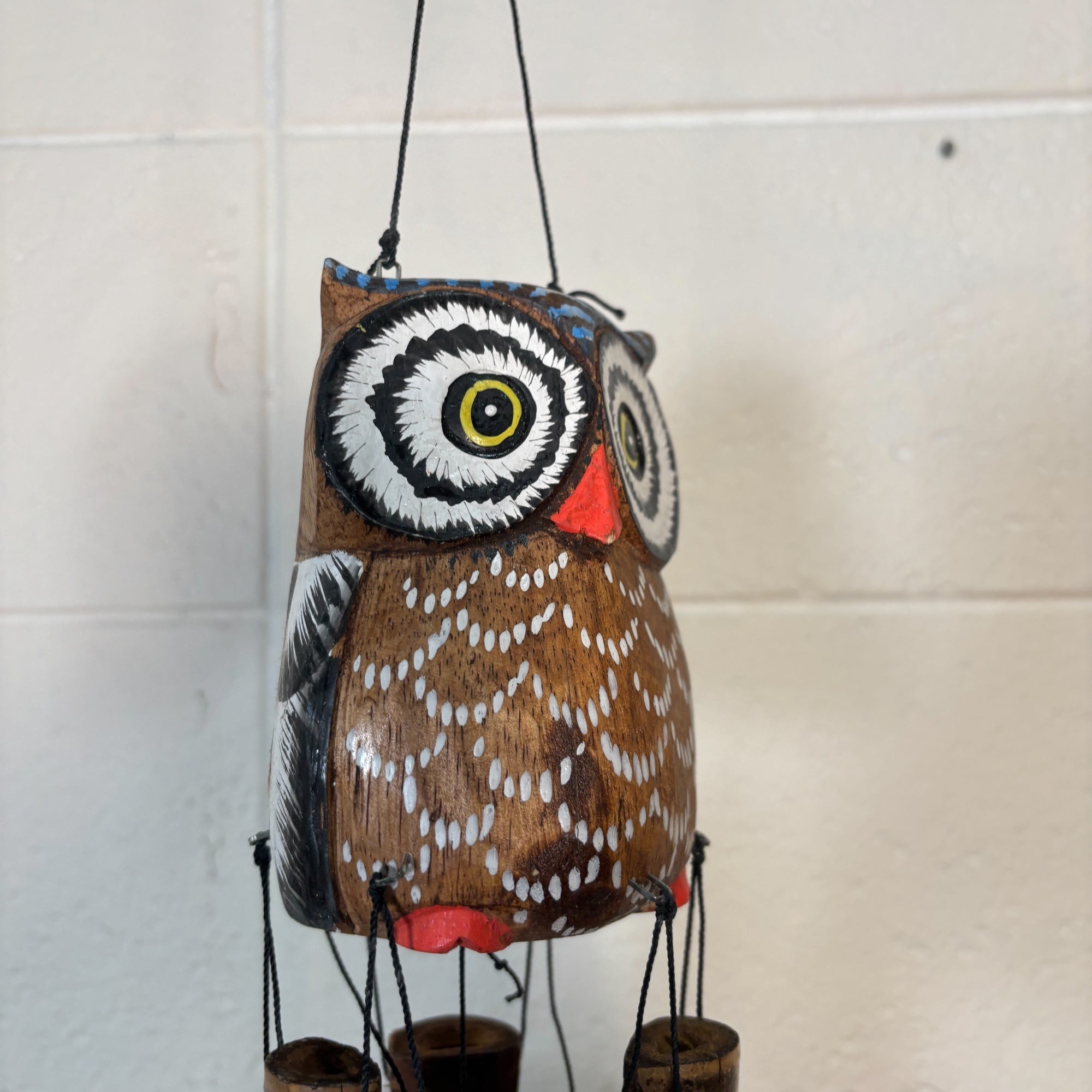 Bamboo Wind Chime - Owl with White Eyes - Bamboo Switch