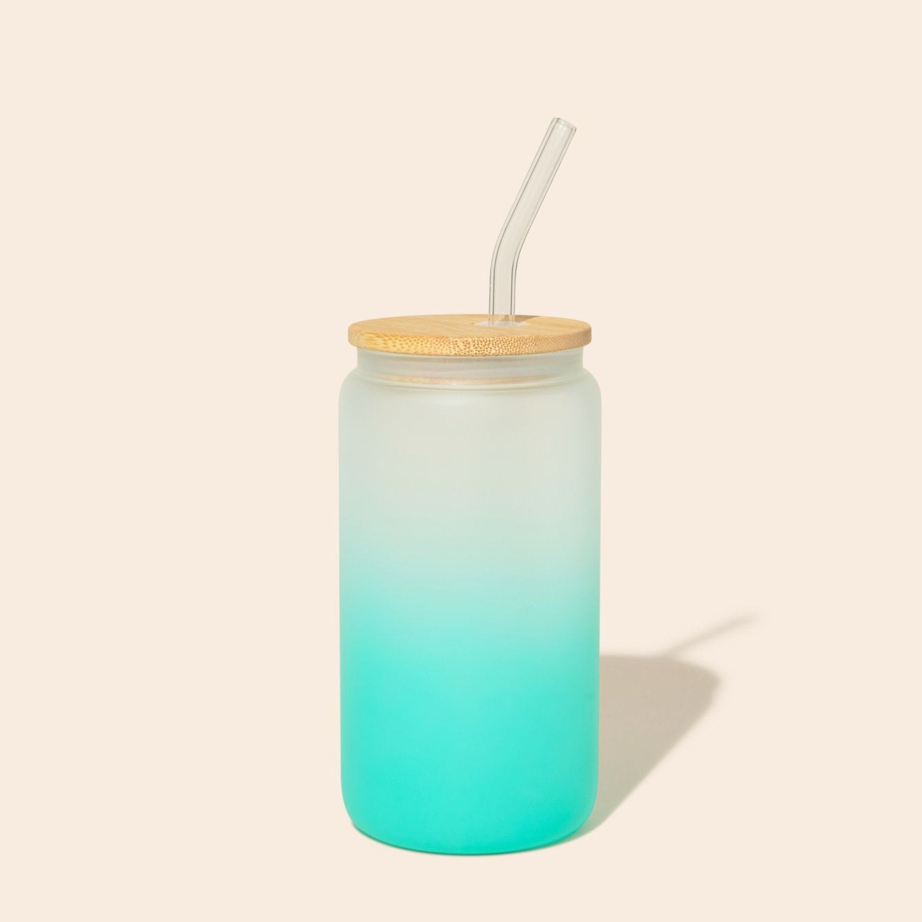 Glass Can Tumbler with Glass Straw - Bamboo Switch