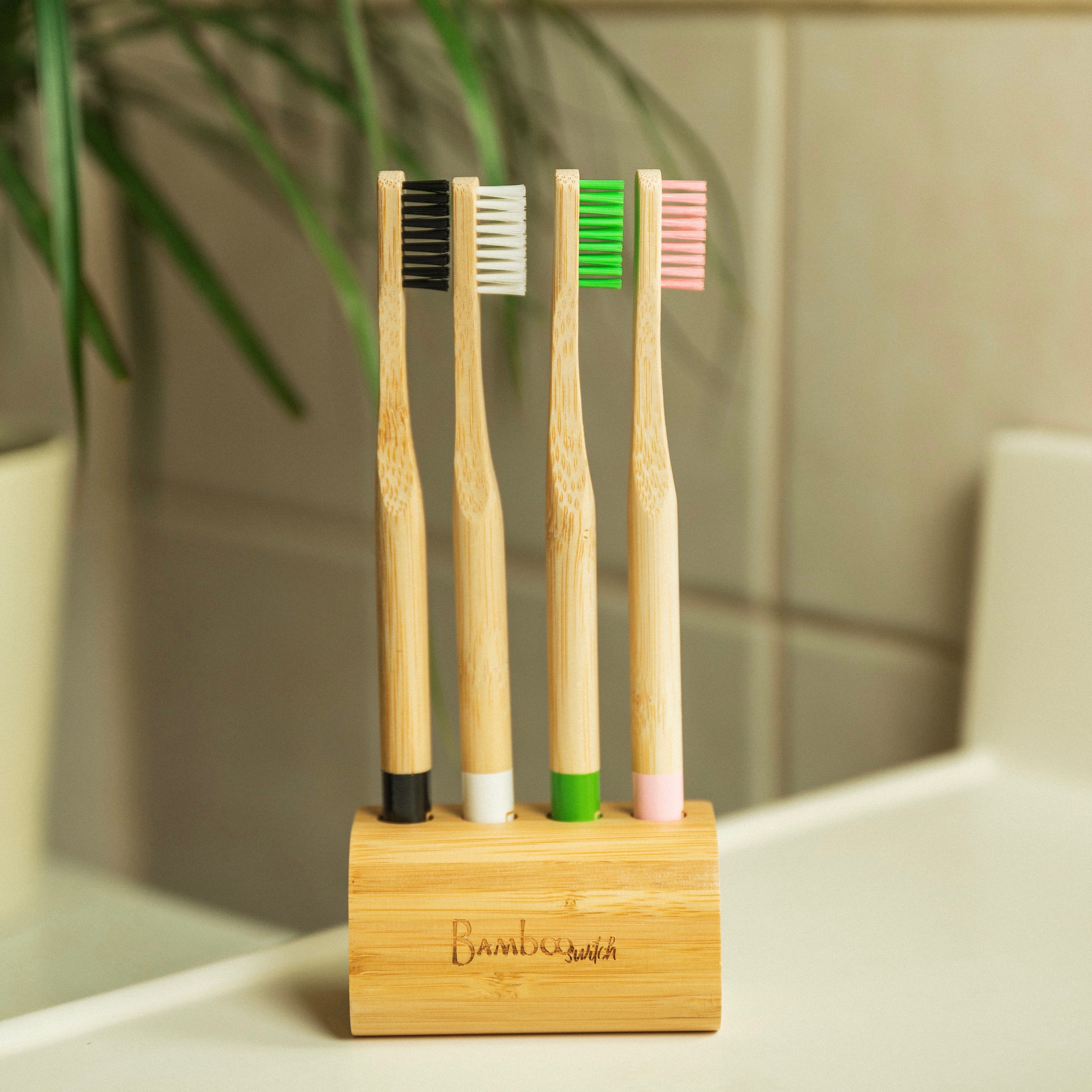 Toothbrush 4 Slot Holder - Bamboo Switch